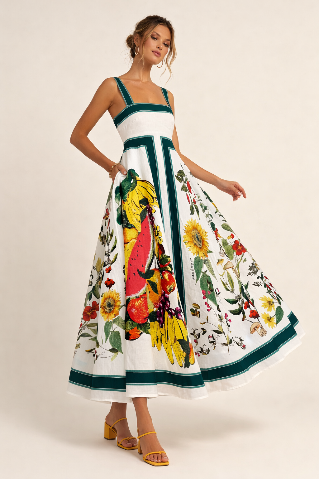 Aurazio Vestito Maxi a Fiori con Spalline Larghe da Donna