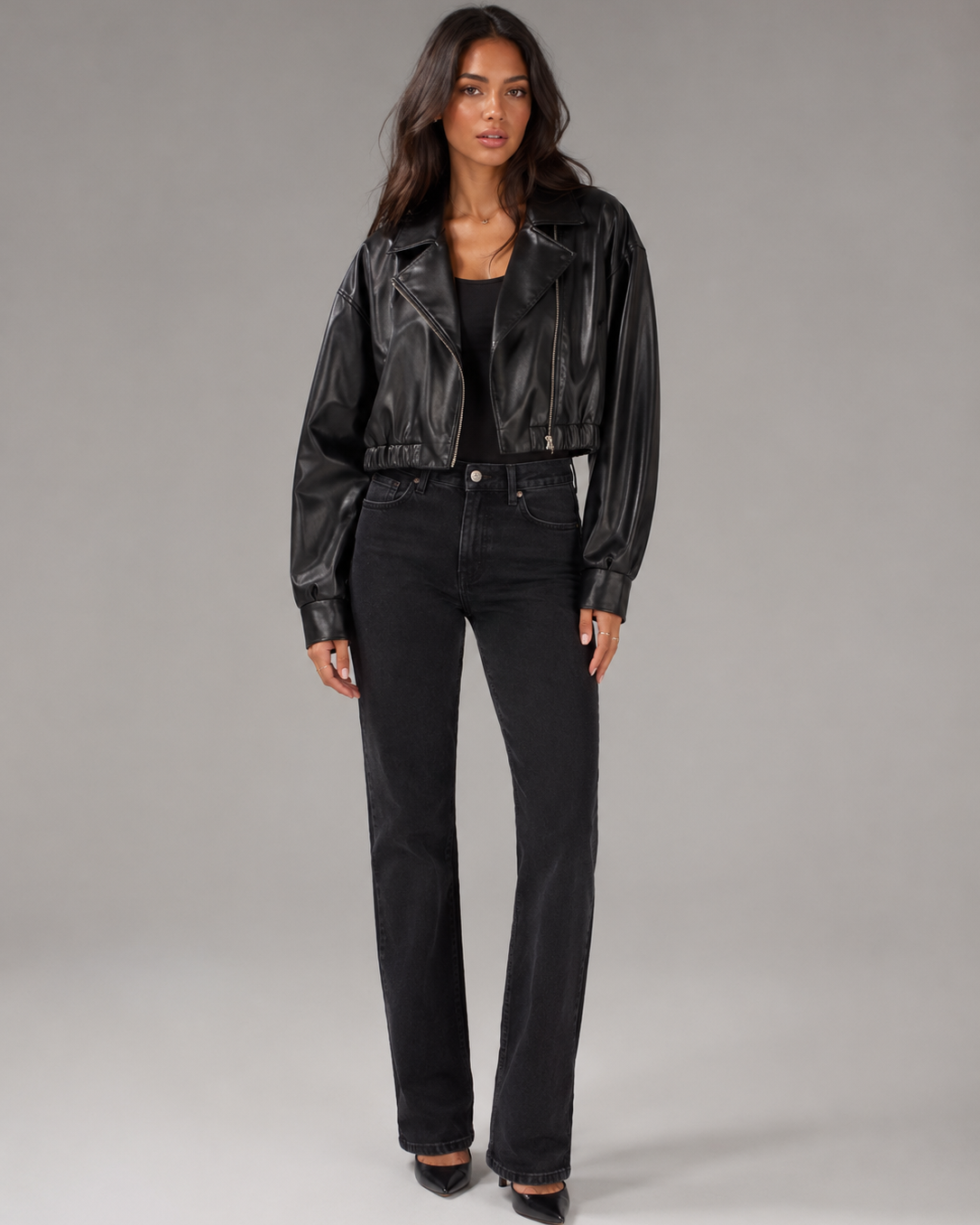 Giacca Biker Donna Corta Effetto Pelle Zip Asimmetrica