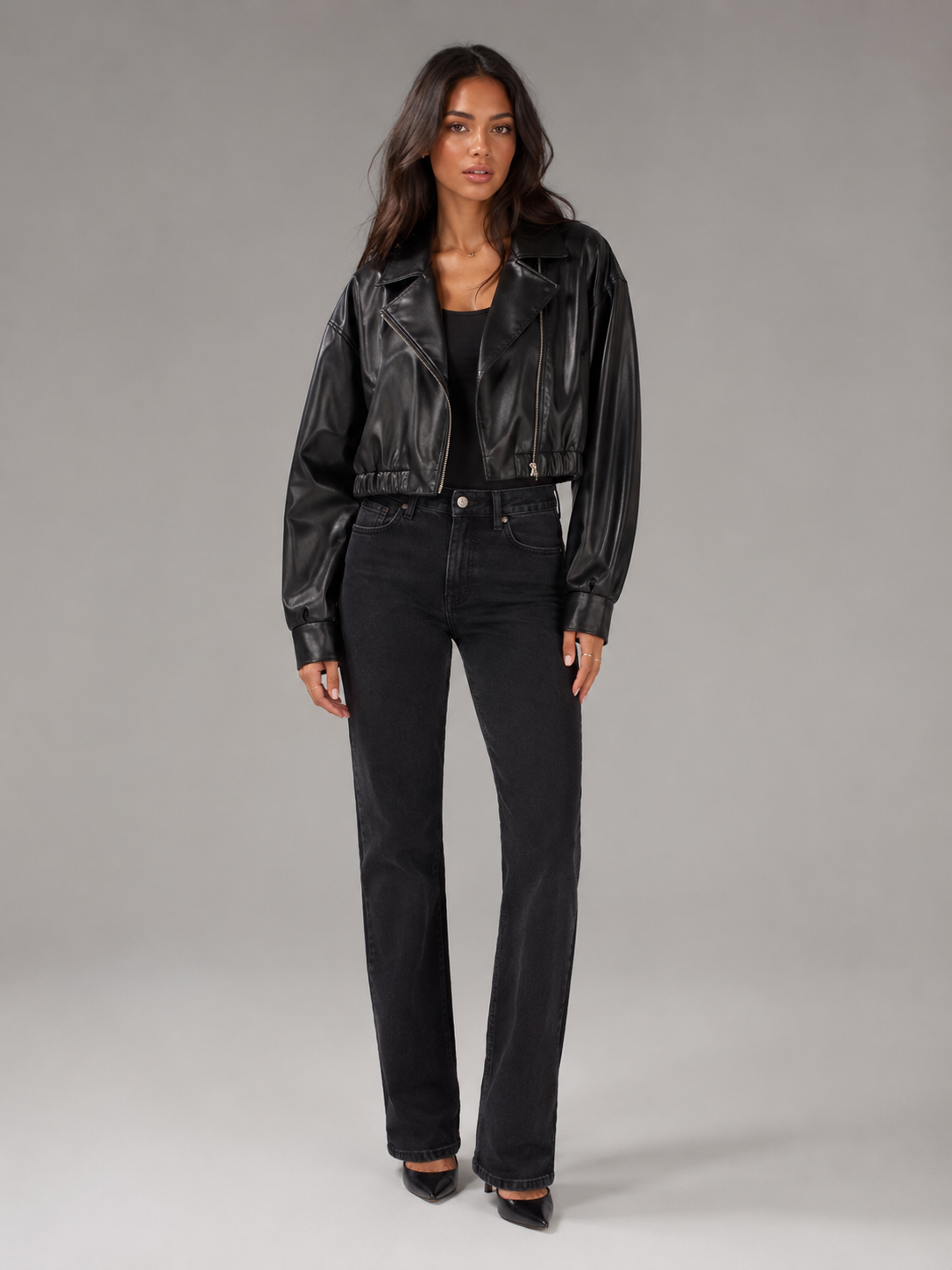Giacca Biker Donna Corta Effetto Pelle Zip Asimmetrica