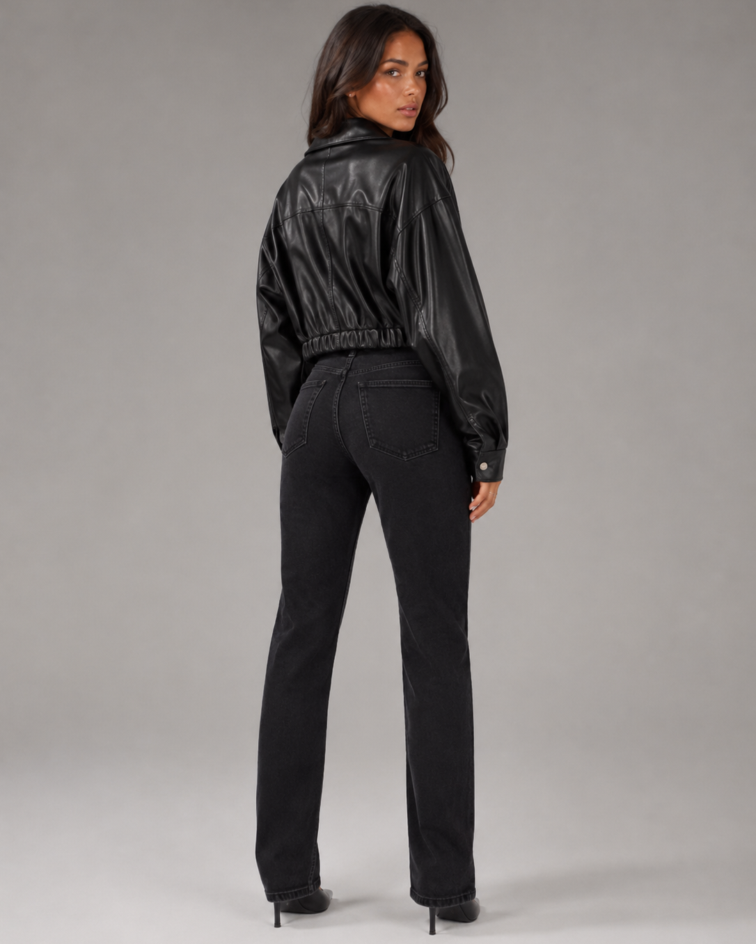Giacca Biker Donna Corta Effetto Pelle Zip Asimmetrica