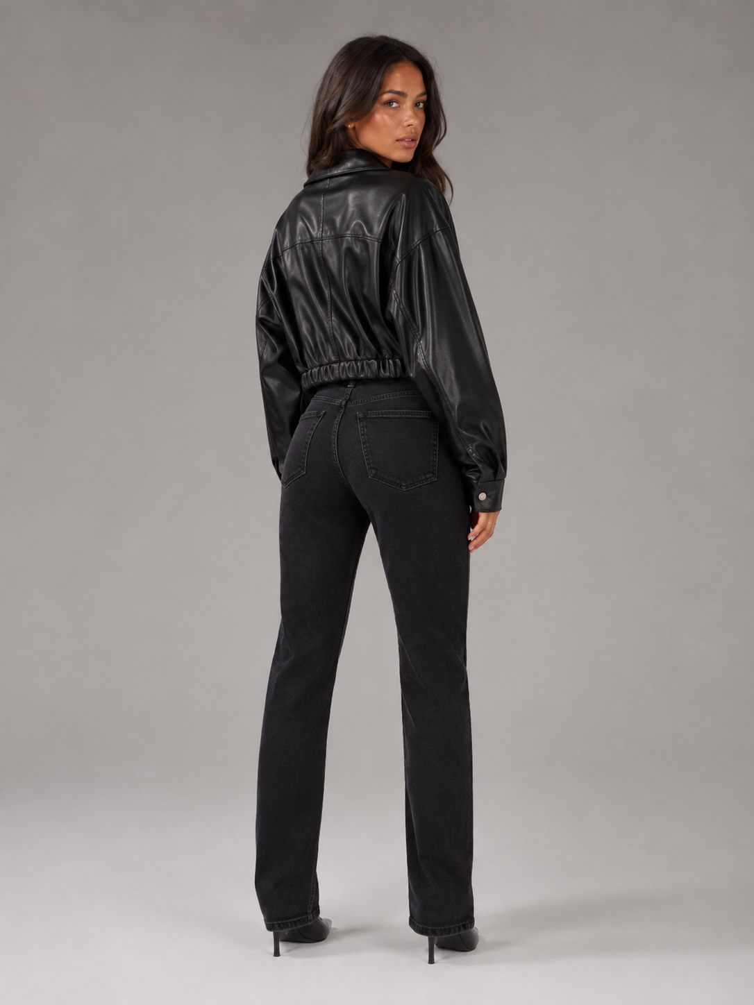 Giacca Biker Donna Corta Effetto Pelle Zip Asimmetrica