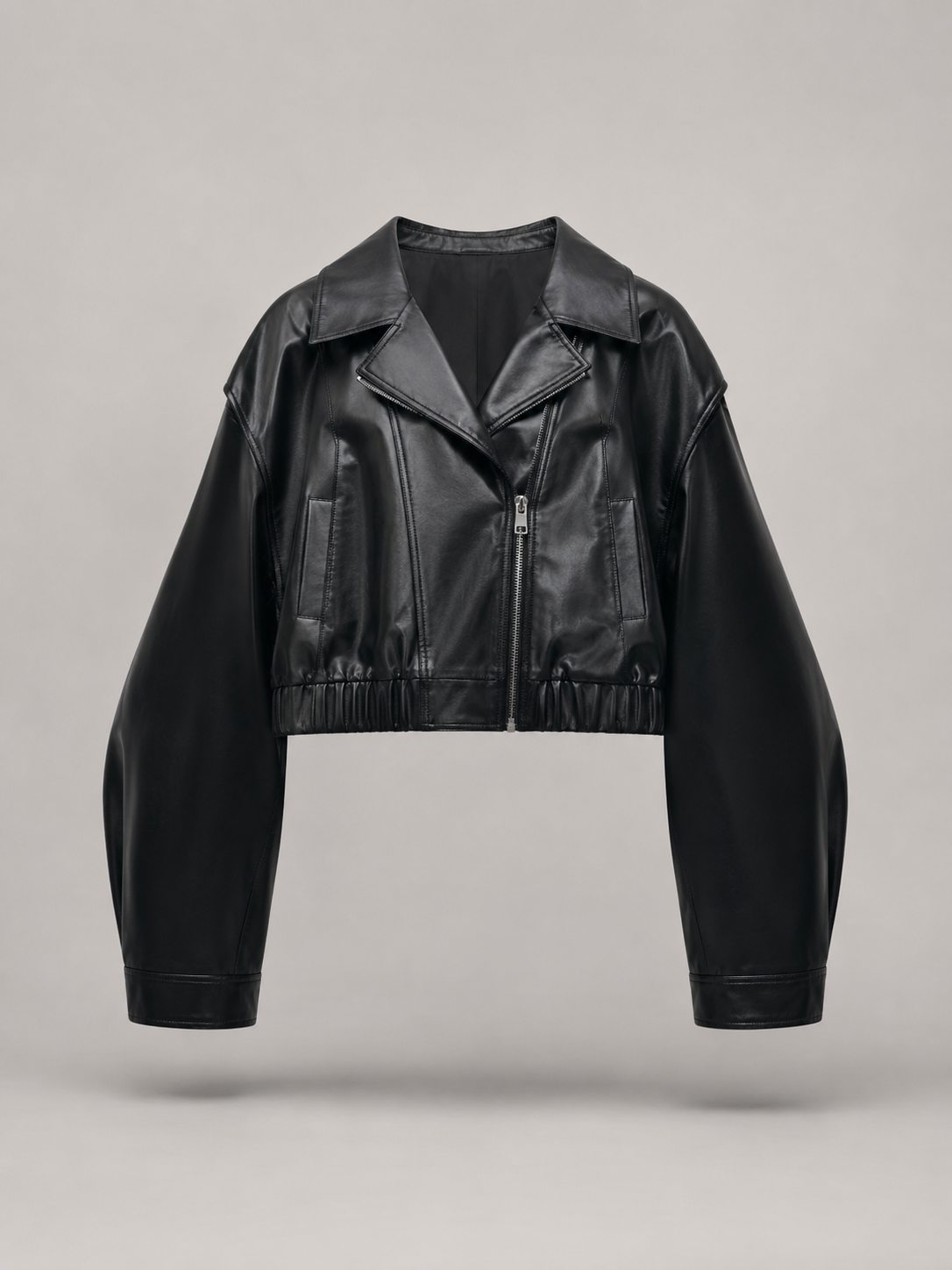 Giacca Biker Donna Corta Effetto Pelle Zip Asimmetrica