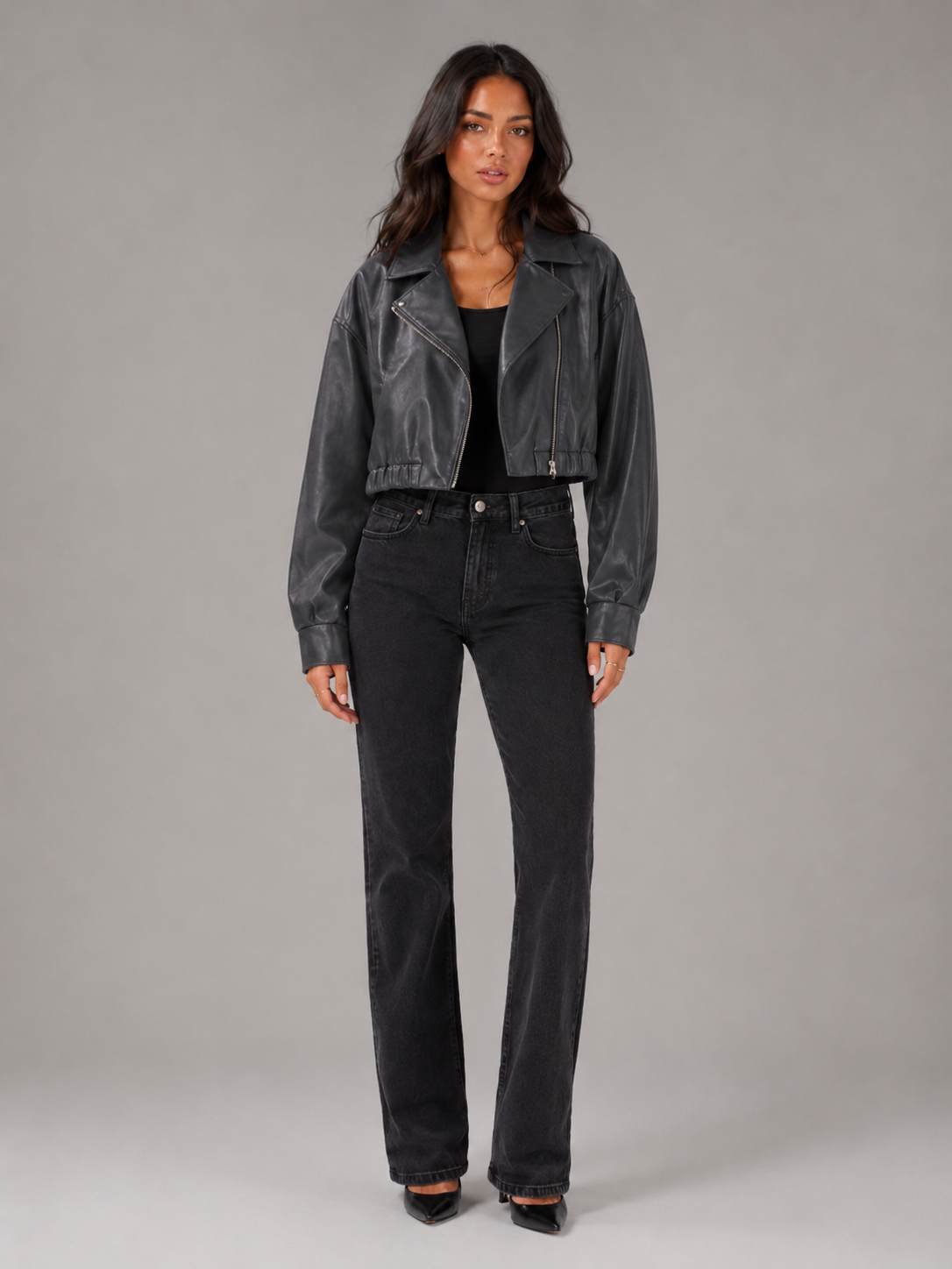 Giacca Biker Donna Corta Effetto Pelle Zip Asimmetrica