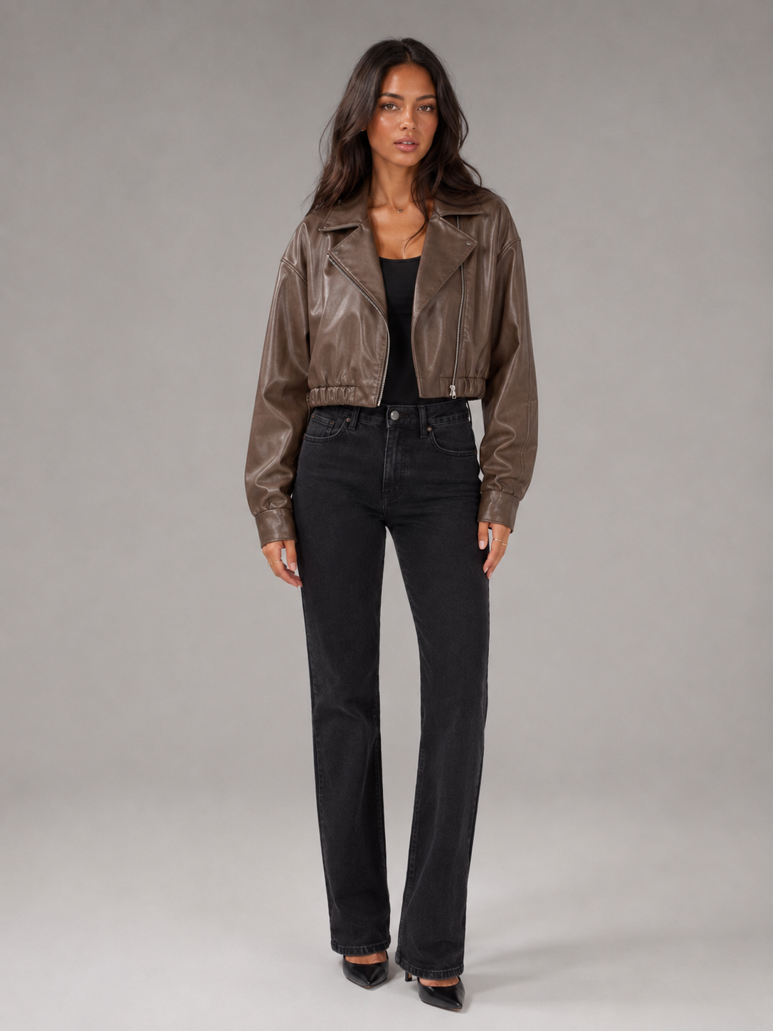 Giacca Biker Donna Corta Effetto Pelle Zip Asimmetrica