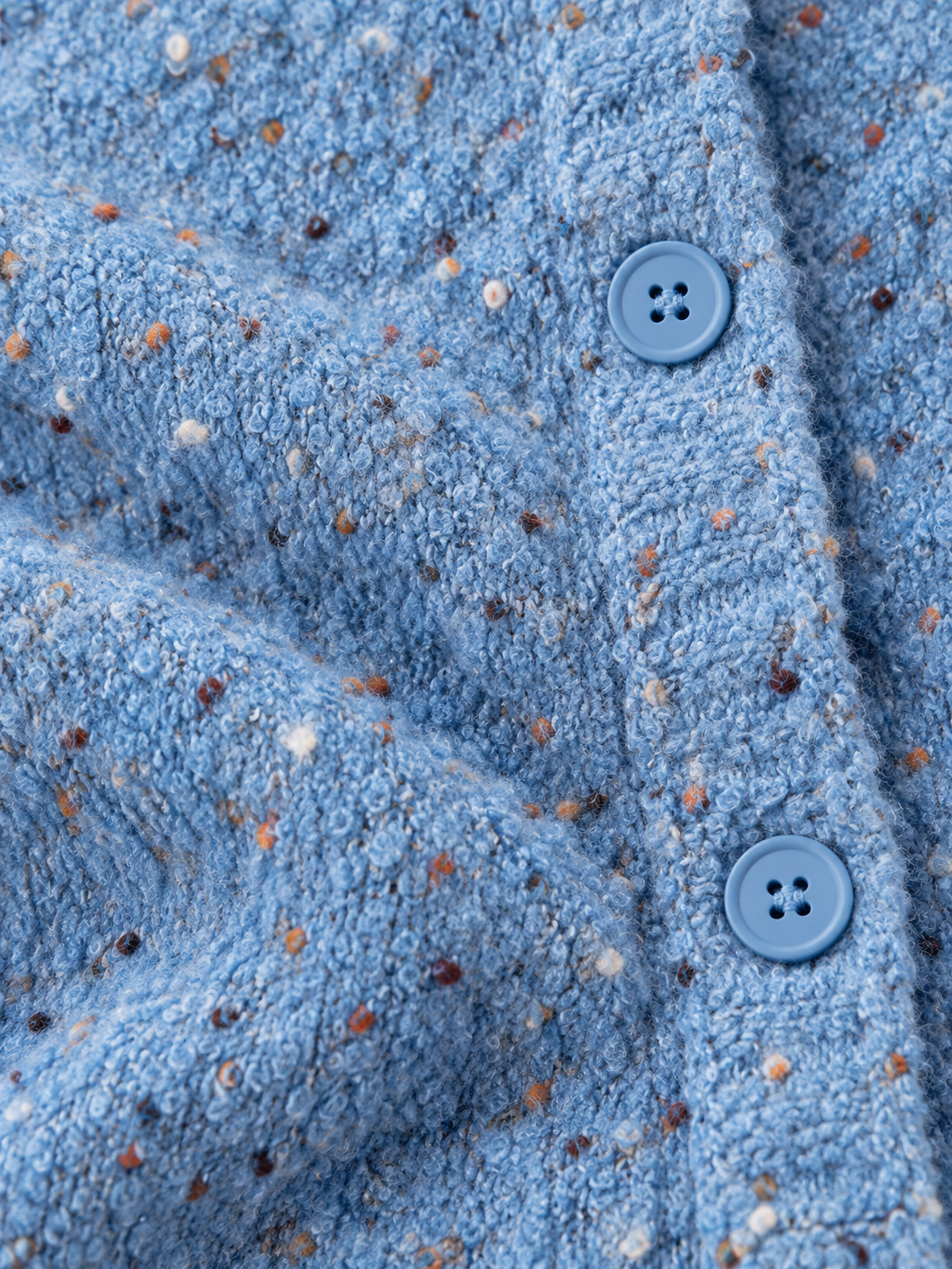 Cardigan Donna in Bouclé Puntinato Girocollo Maniche a Palloncino