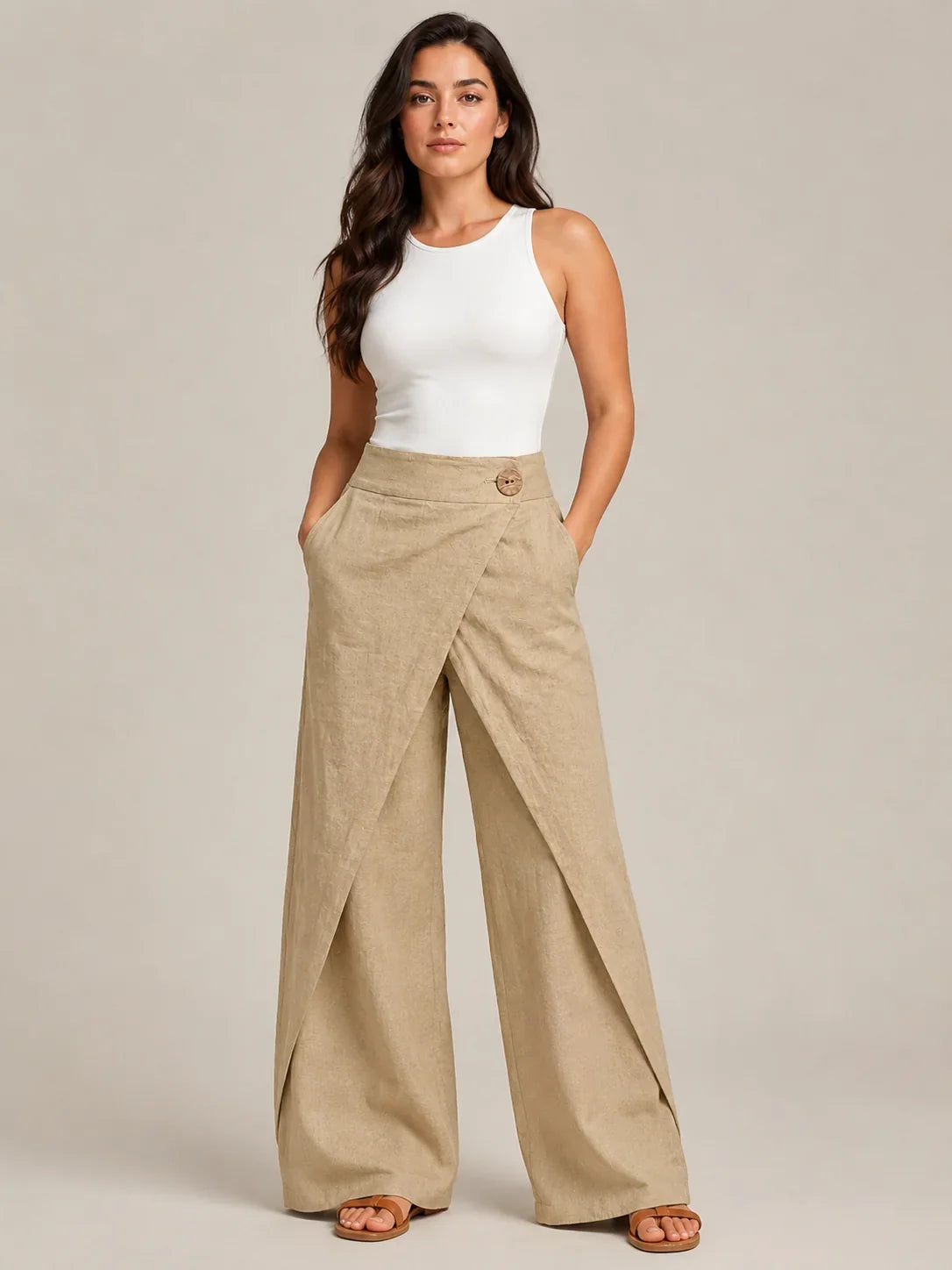 Pantaloni Donna in Cotone Gamba Dritta Vita Elastica