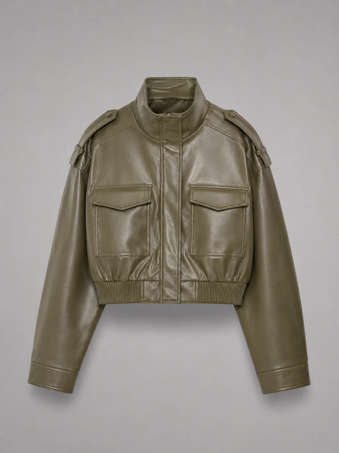 Giacca Donna Corta Utility Effetto Pelle Collo Mao