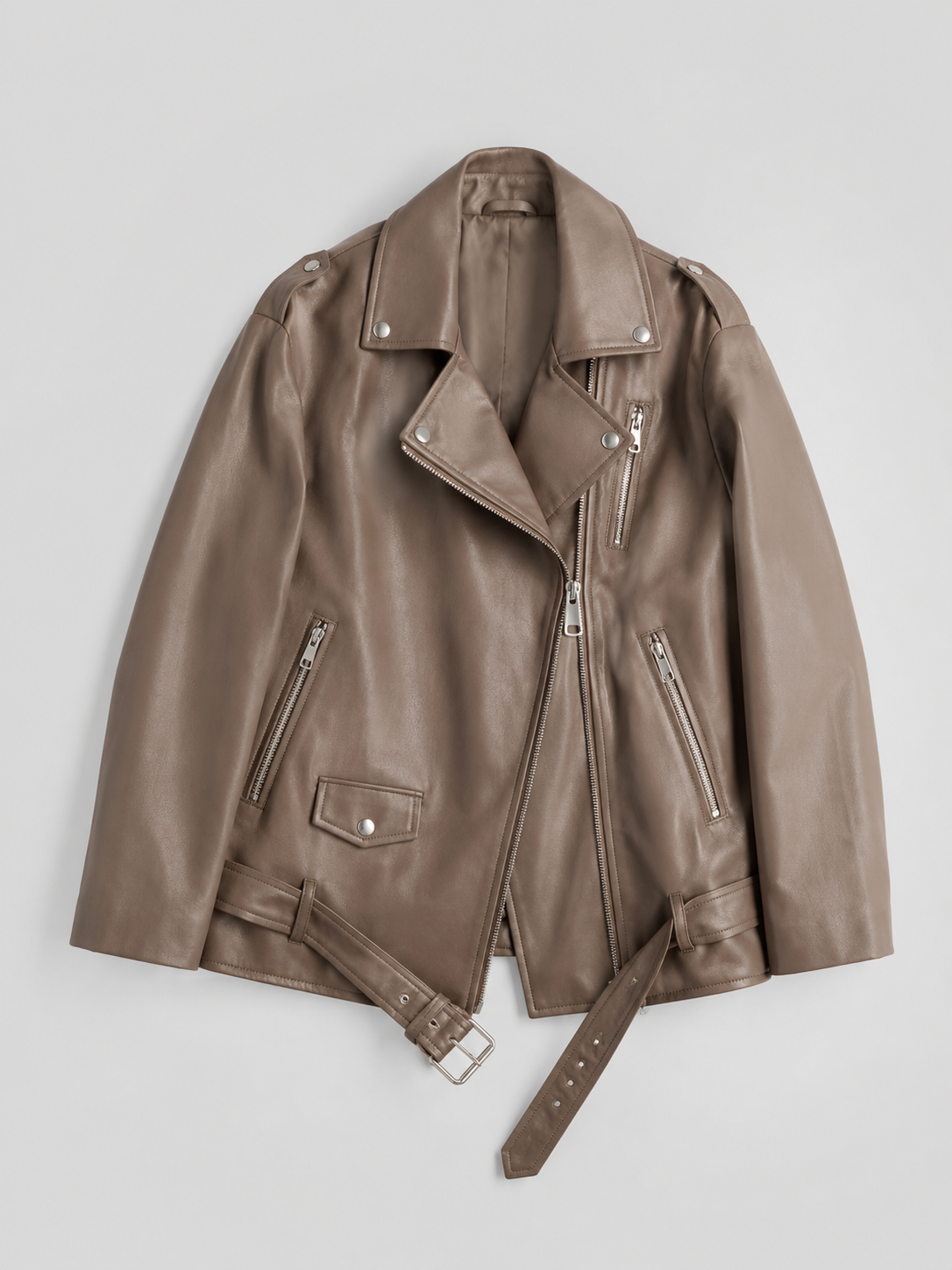 Giacca Biker Donna Oversize Effetto Pelle con Cintura