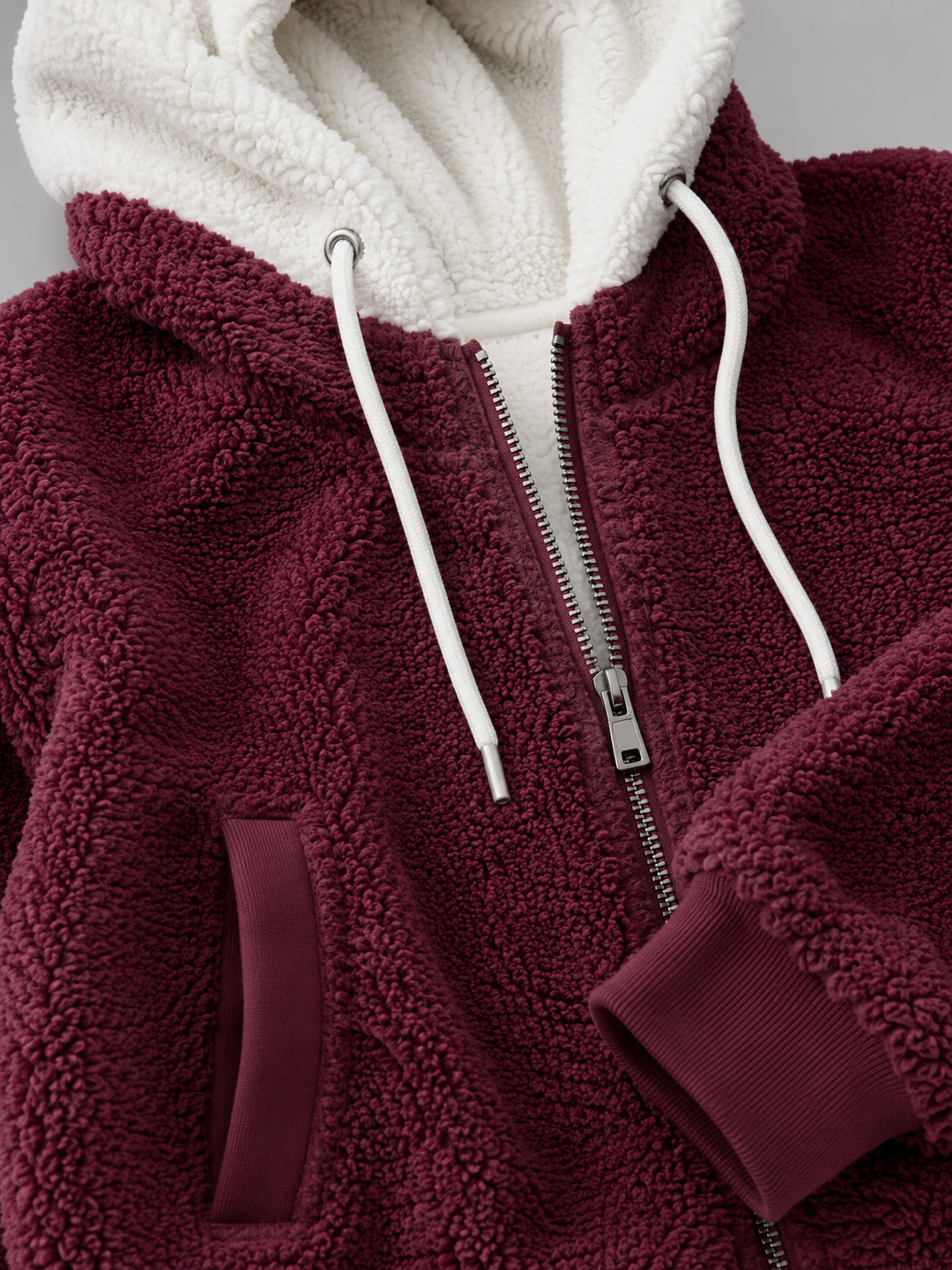 Felpa Donna in Pile Sherpa Oversize con Cappuccio e Zip