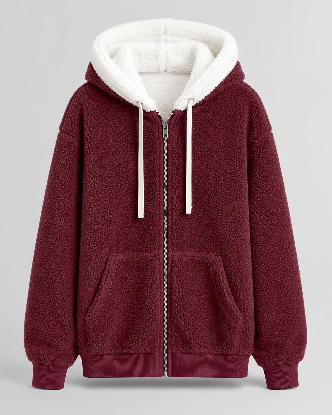 Felpa Donna in Pile Sherpa Oversize con Cappuccio e Zip