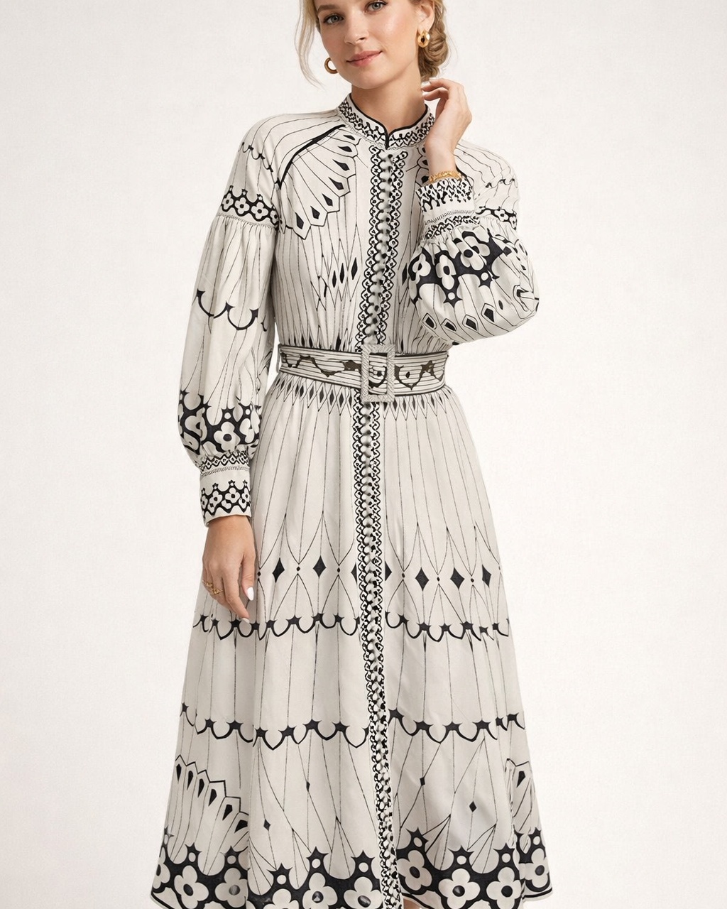 Vestito Midi Donna Floreale Maniche a Campana