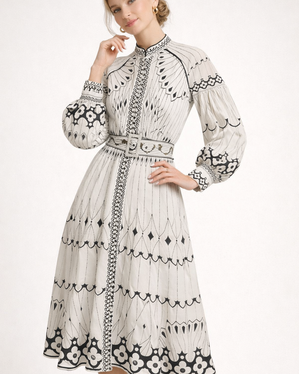 Vestito Midi Donna Floreale Maniche a Campana