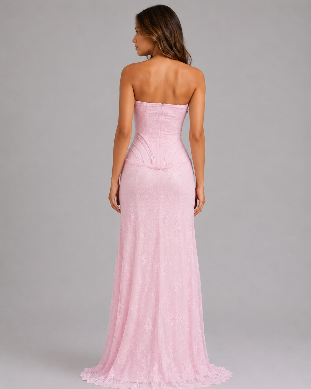 Abito Lungo Donna in Pizzo Corsetto Senza Spalline da Sera