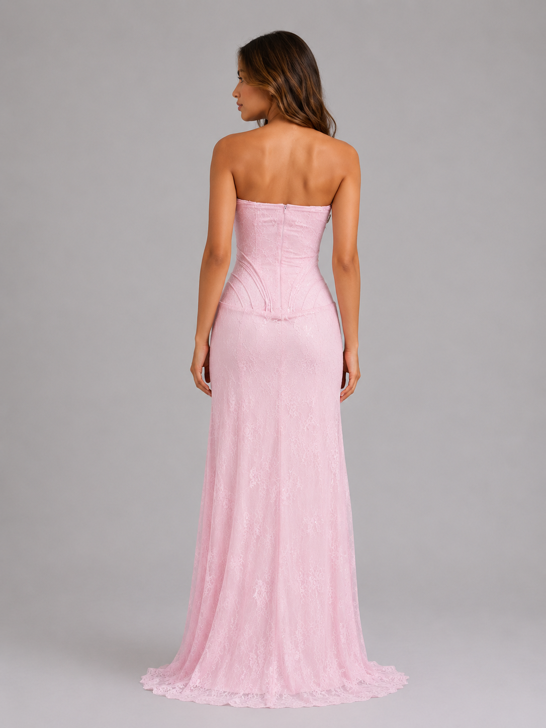 Abito Lungo Donna in Pizzo Corsetto Senza Spalline da Sera