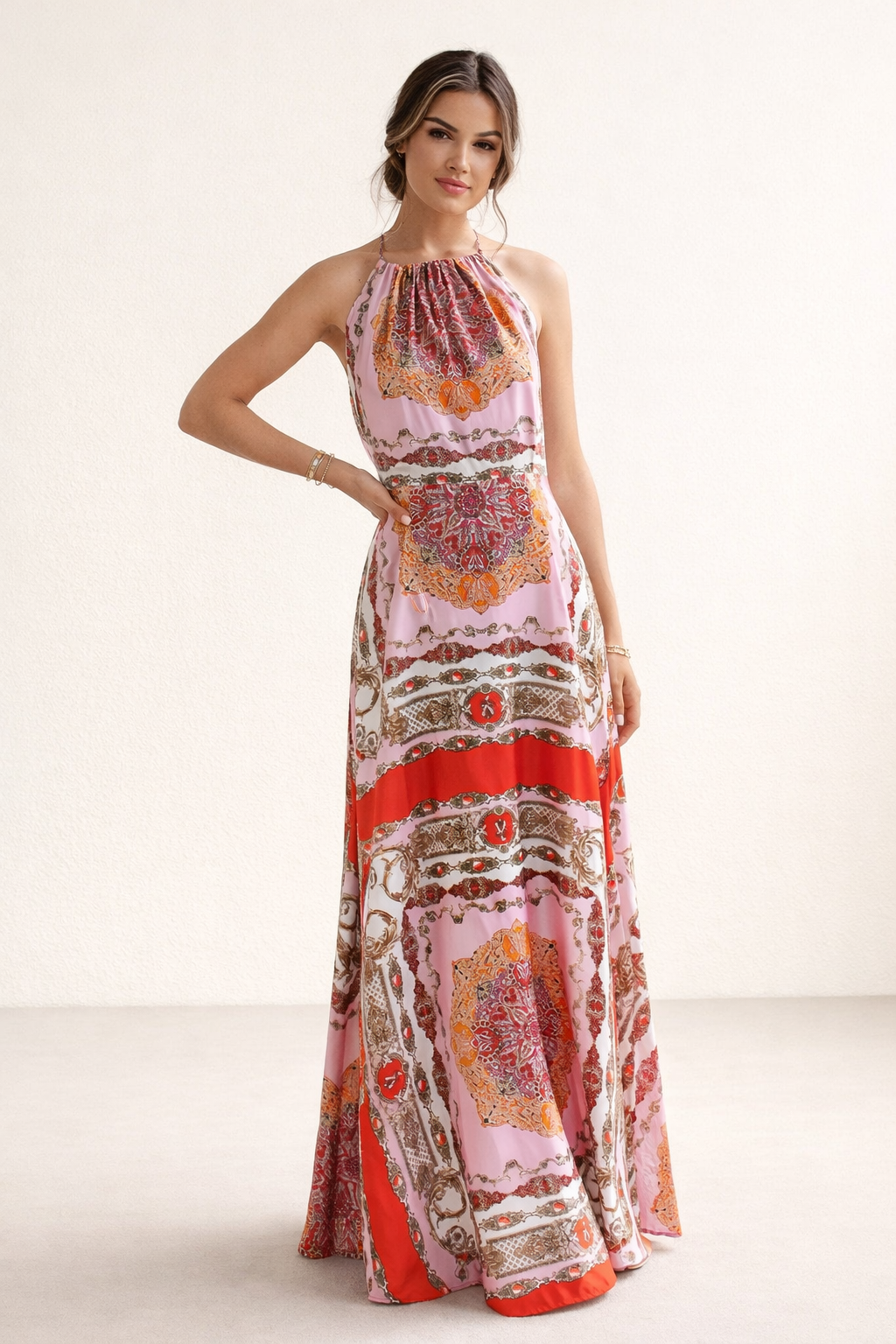Aurazio Abito Lungo Bohemien con Scollo Halter per Donna