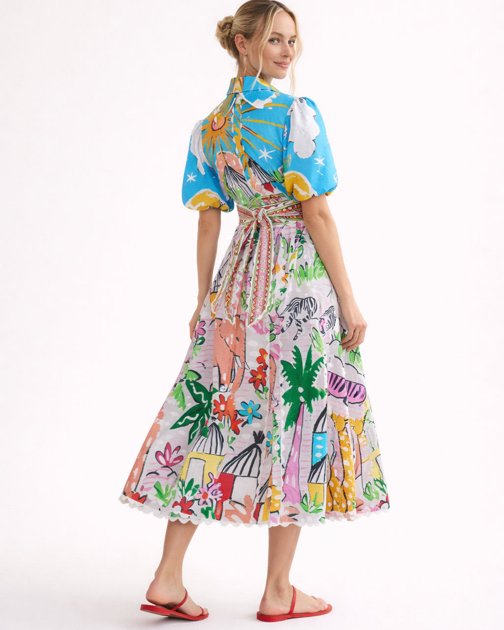 Vestito Midi Donna Stampa Tropicale Estivo