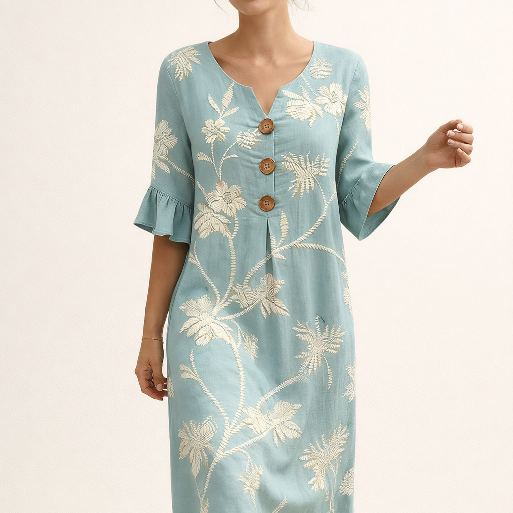 Aurazio Vestito Midi Floreale con Bottoni da Donna