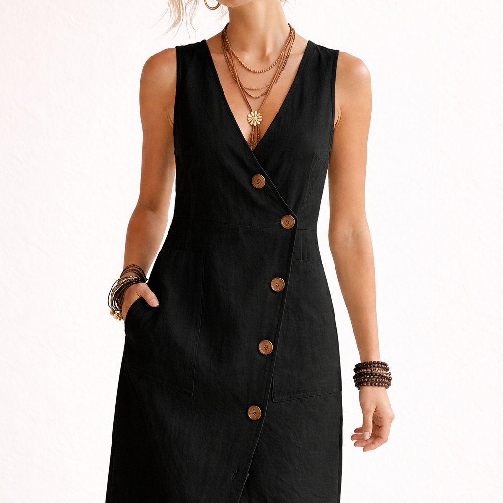 Aurazio Vestito Midi Avvolgente Bottoni Scollo a V per Donna