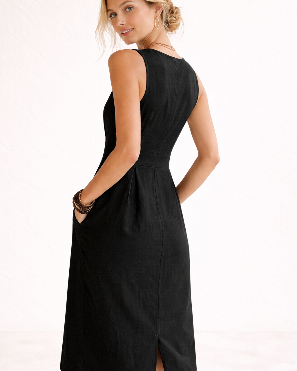 Abito Midi Donna Wrap Bottoni Scollo a V Estivo