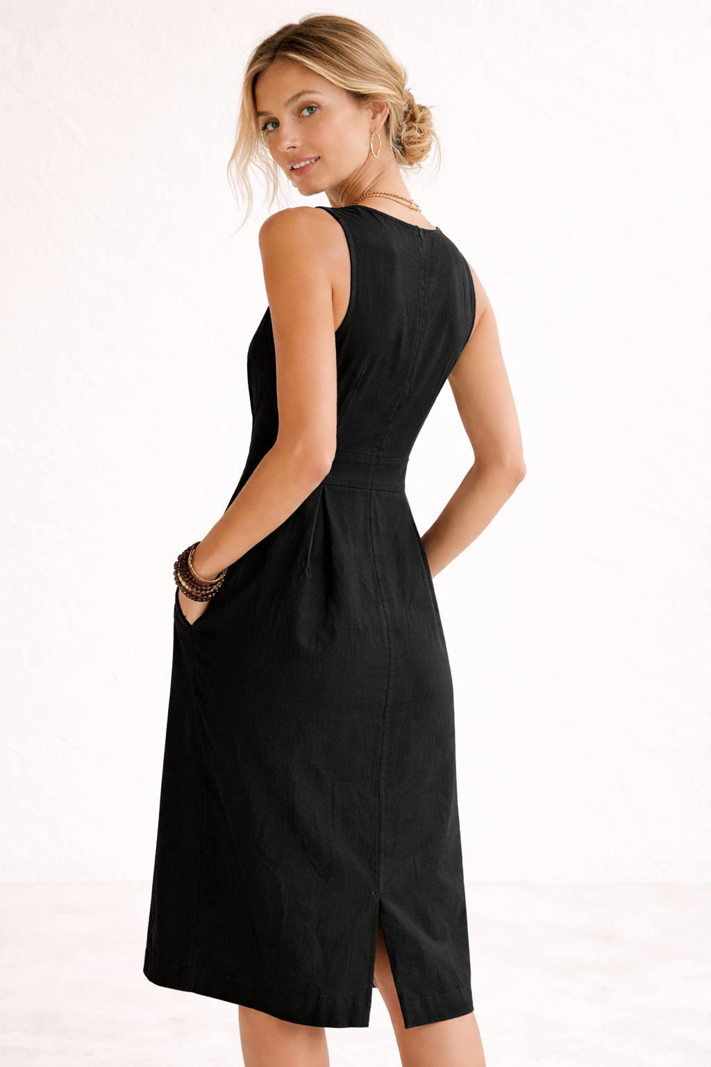 Aurazio Vestito Midi Avvolgente Bottoni Scollo a V per Donna