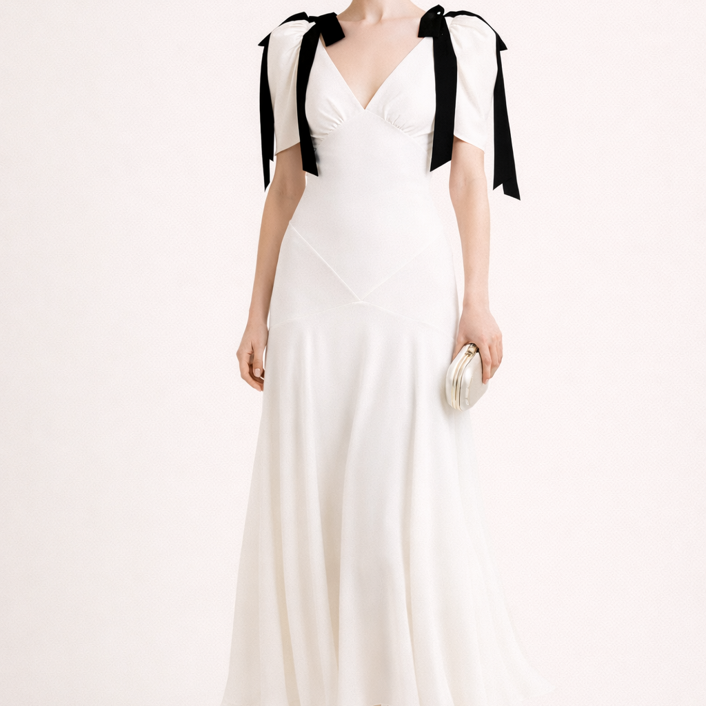 Aurazio Abito Midi Da Donna Con Scollo A V E Lacci Decorativi