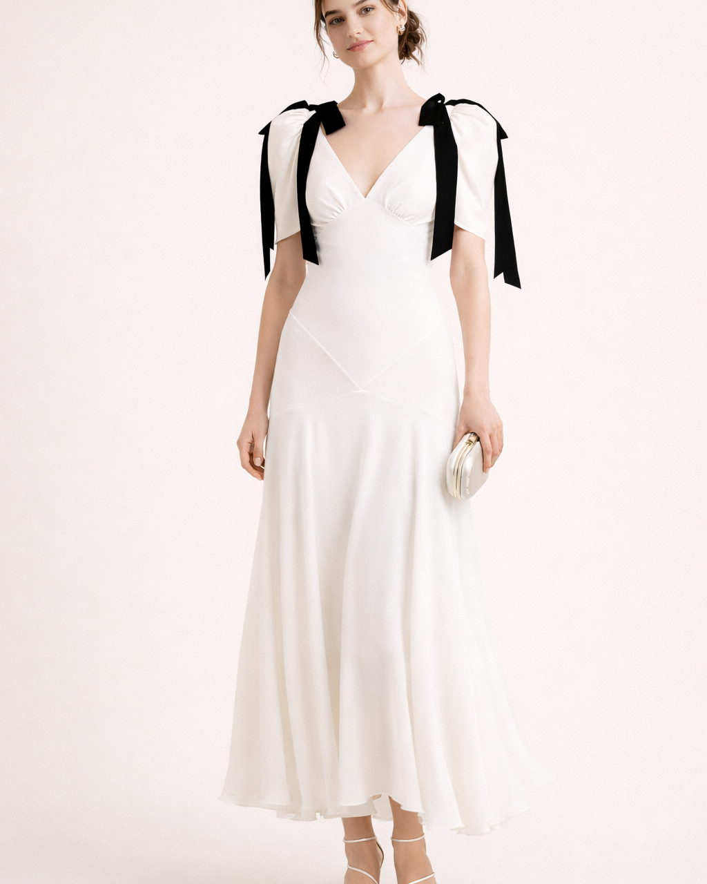 Abito Midi Donna Scollo a V Lacci Decorativi