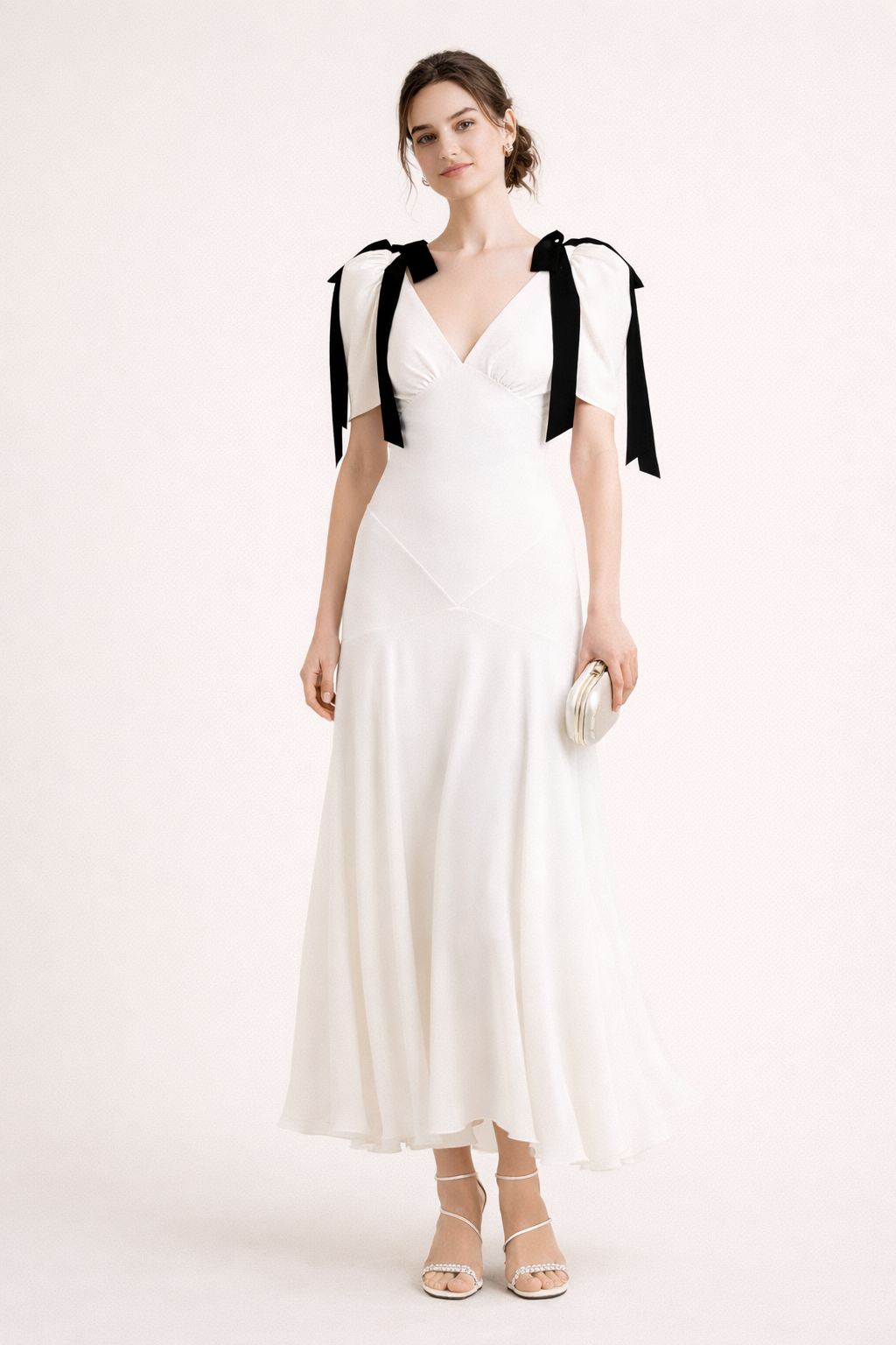 Aurazio Abito Midi Da Donna Con Scollo A V E Lacci Decorativi