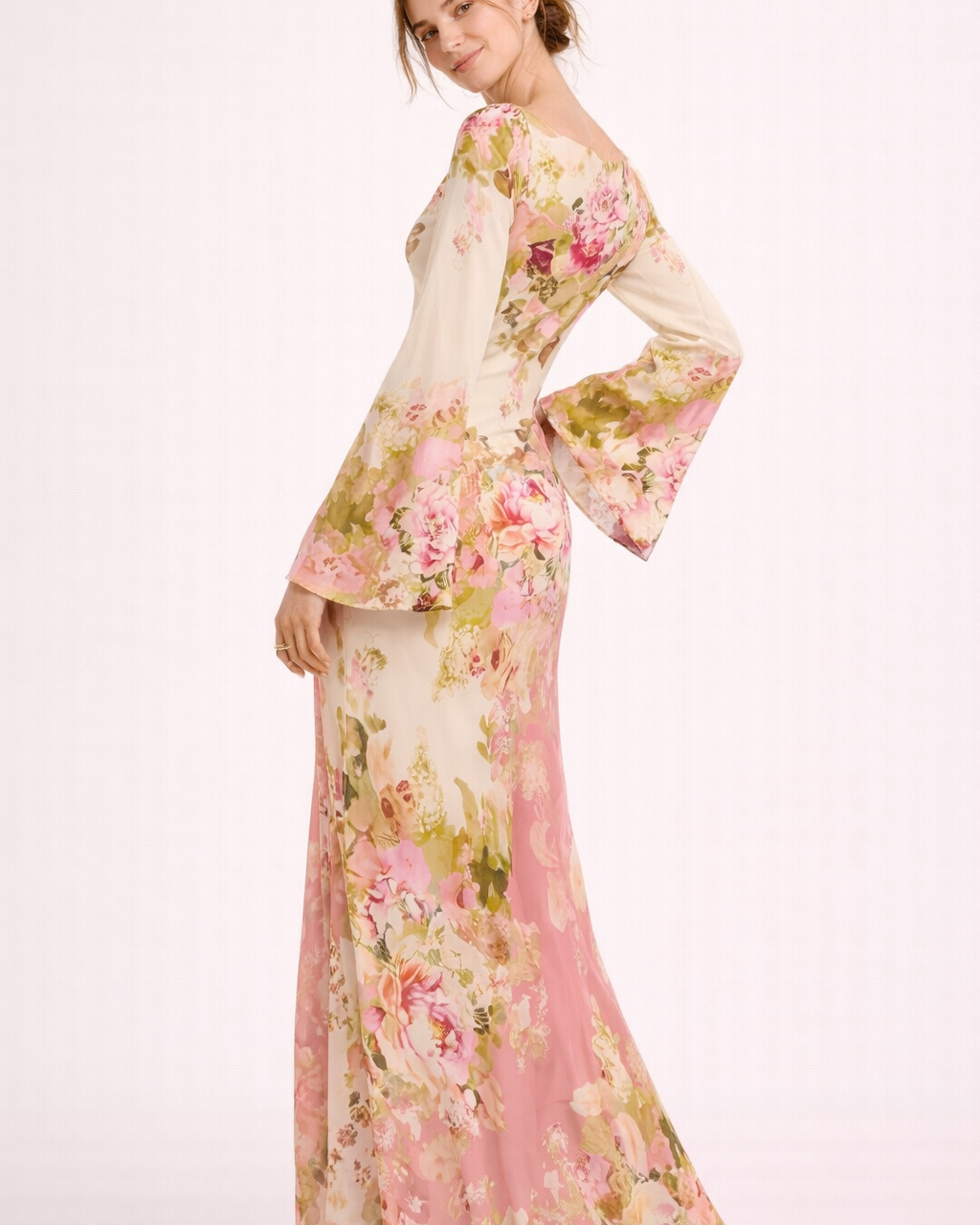 Abito Lungo Donna Floreale Boho Maniche a Campana