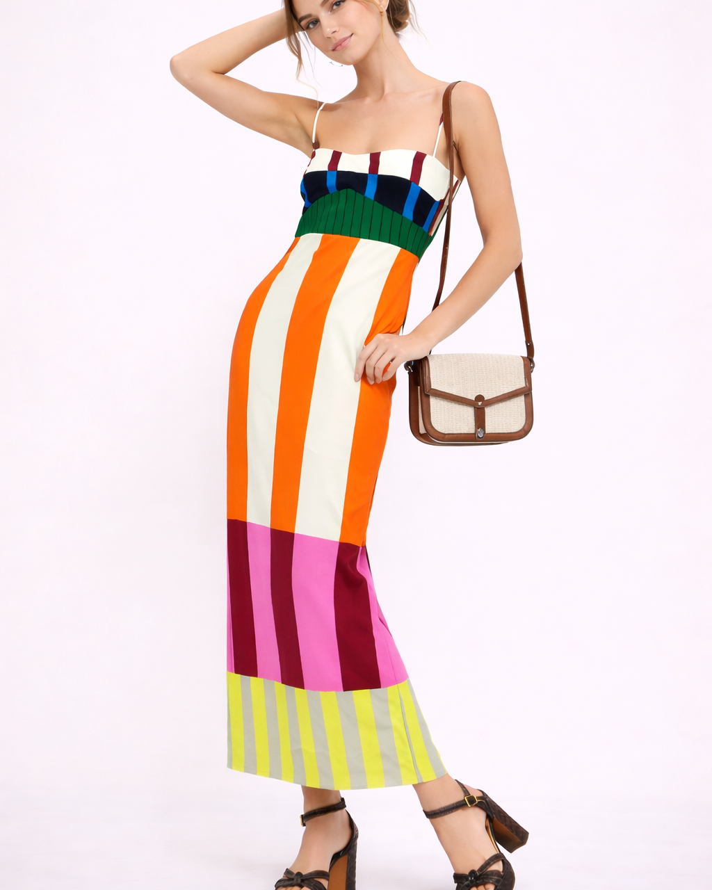 Abito Lungo Donna Multicolor Bretelle Sottili Estivo