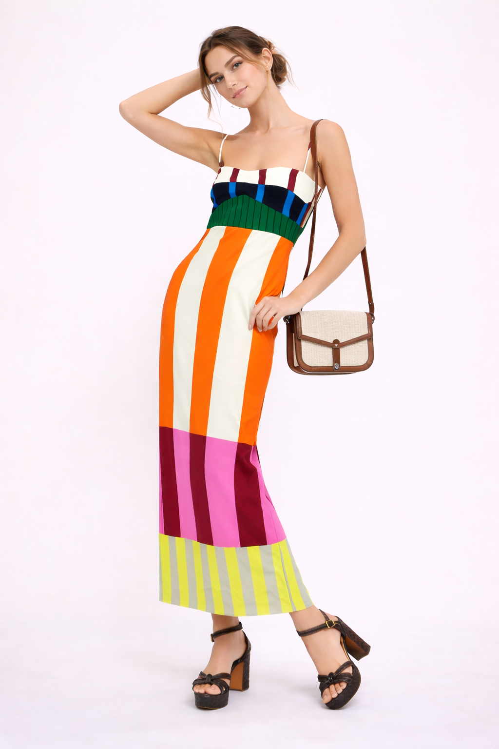 Aurazio Abito Maxi Da Donna Con Bretelle Sottili E Stampa Multicolor