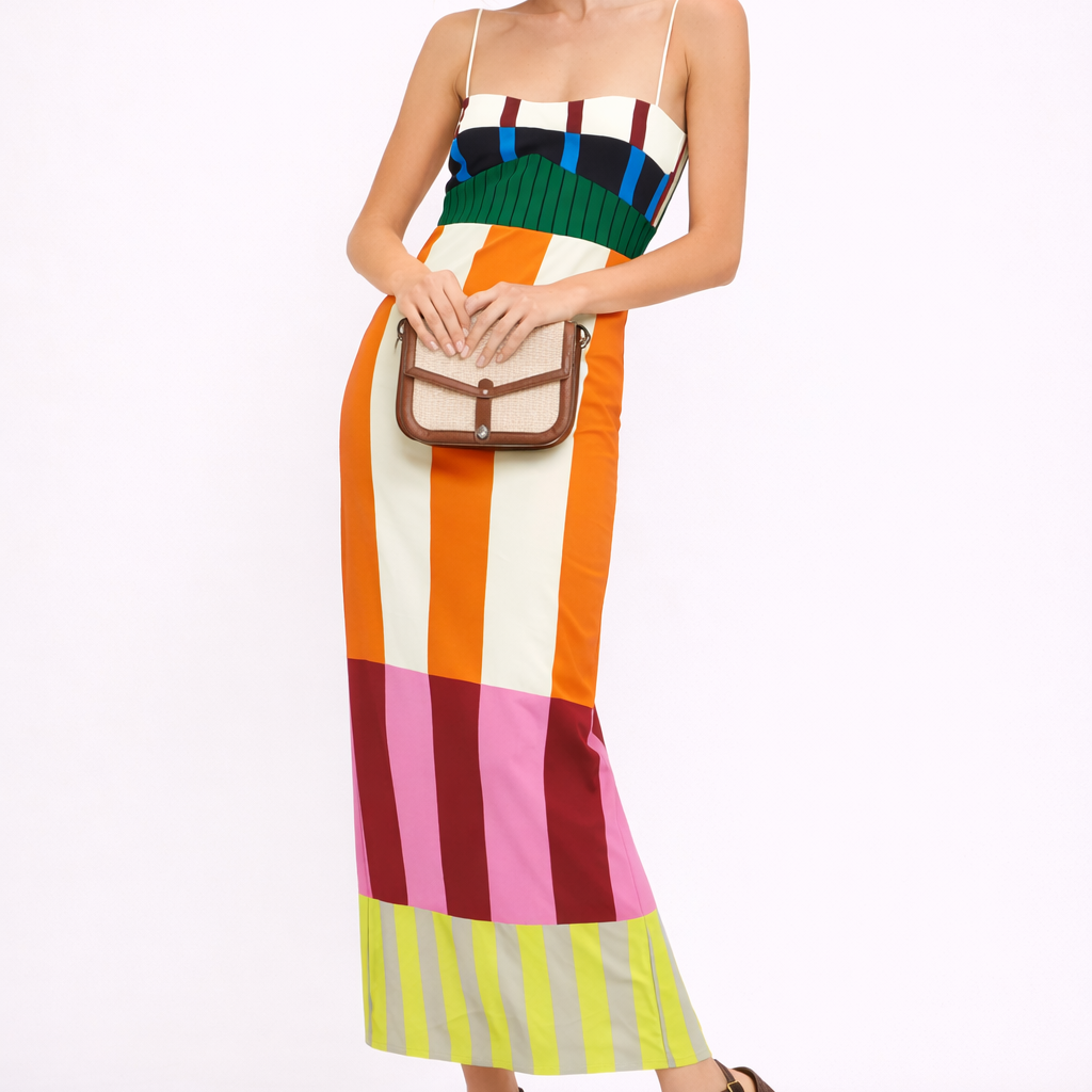Aurazio Abito Maxi Da Donna Con Bretelle Sottili E Stampa Multicolor