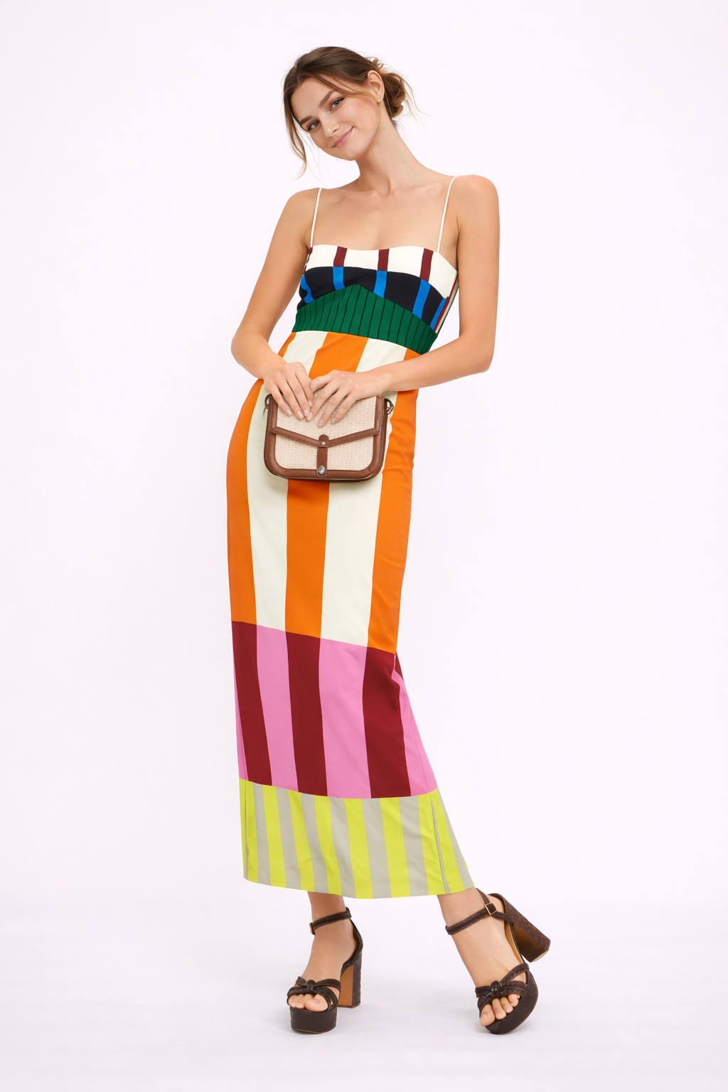 Aurazio Abito Maxi Da Donna Con Bretelle Sottili E Stampa Multicolor