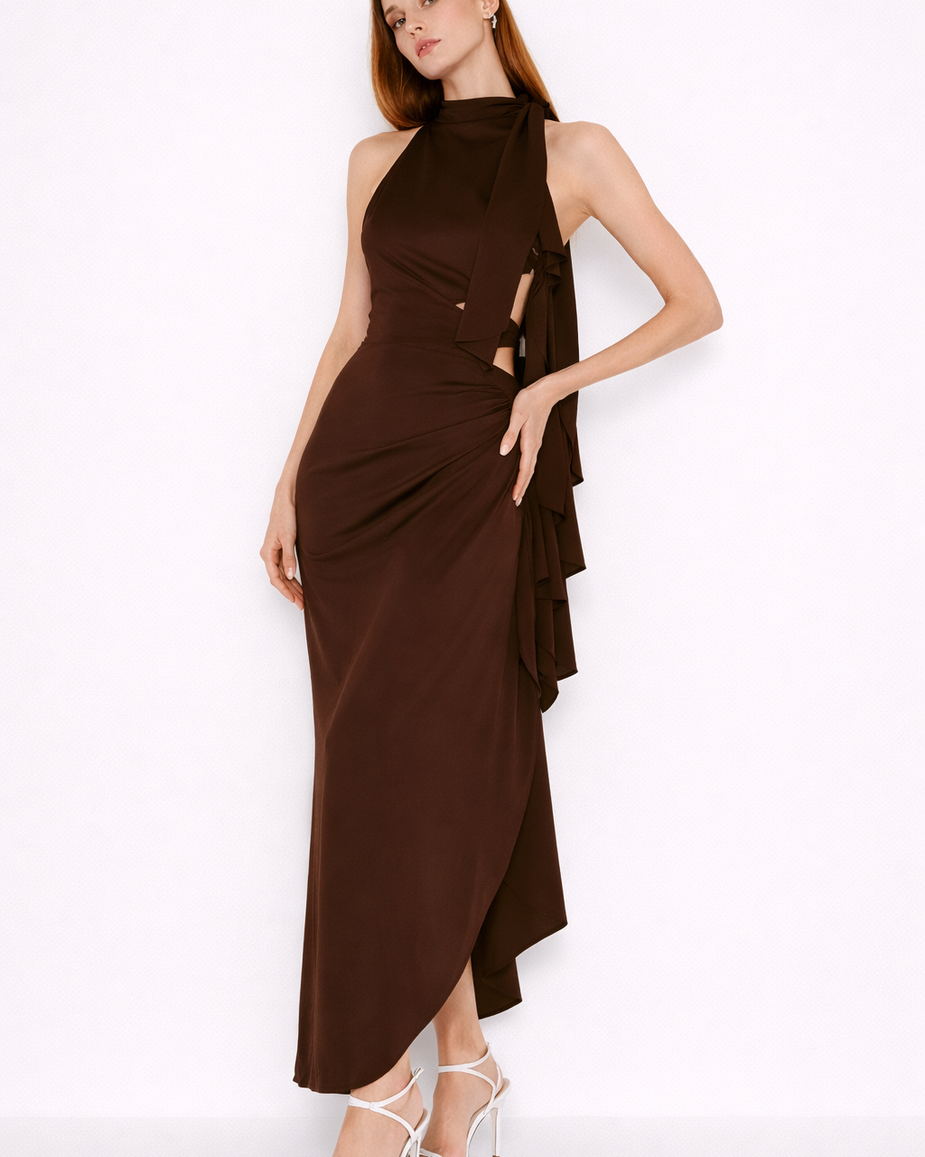 Abito Lungo Donna Aderente Scollo Halter Spacco
