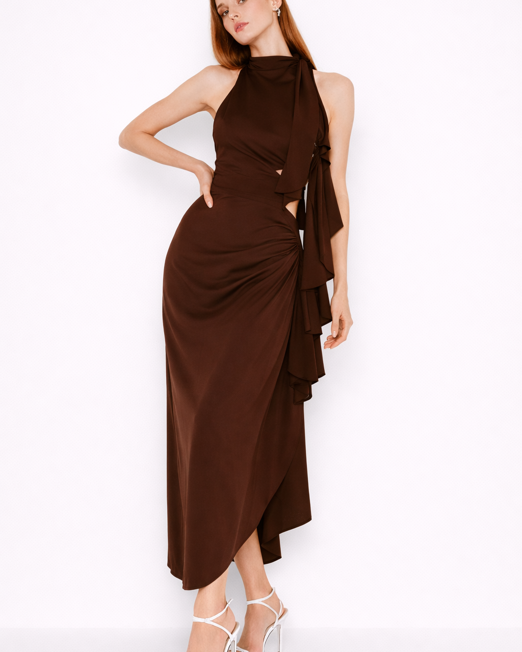 Abito Lungo Donna Aderente Scollo Halter Spacco