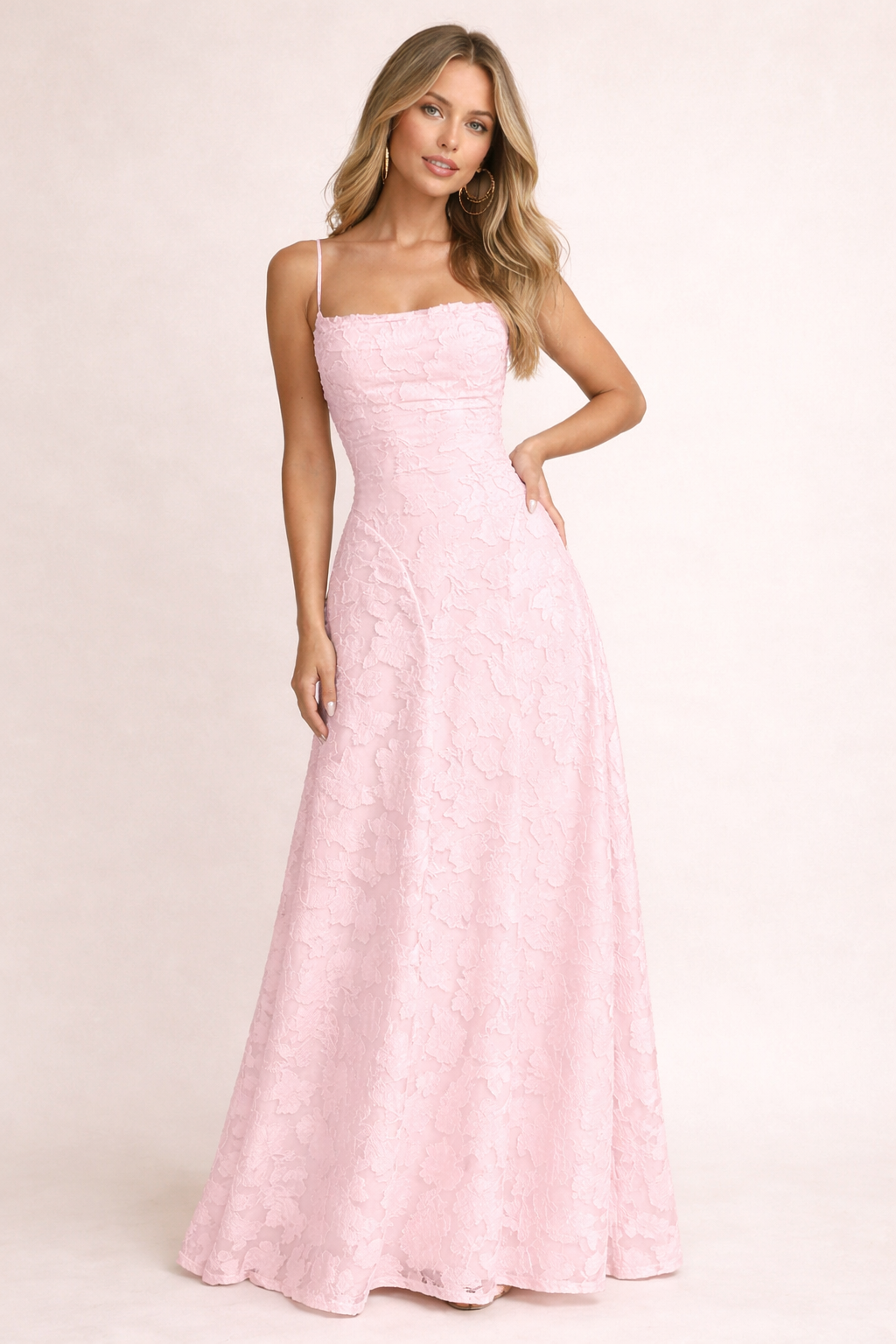 Aurazio Abito Lungo Da Donna In Tessuto Con Texture Floreale Sottile