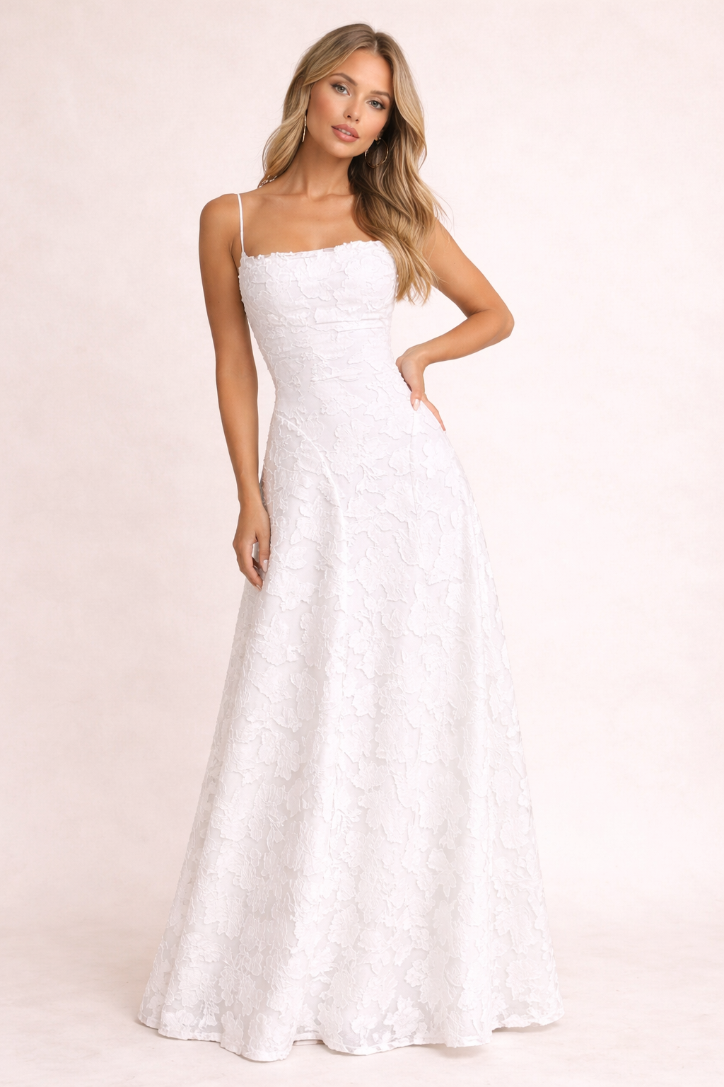 Aurazio Abito Lungo Da Donna In Tessuto Con Texture Floreale Sottile