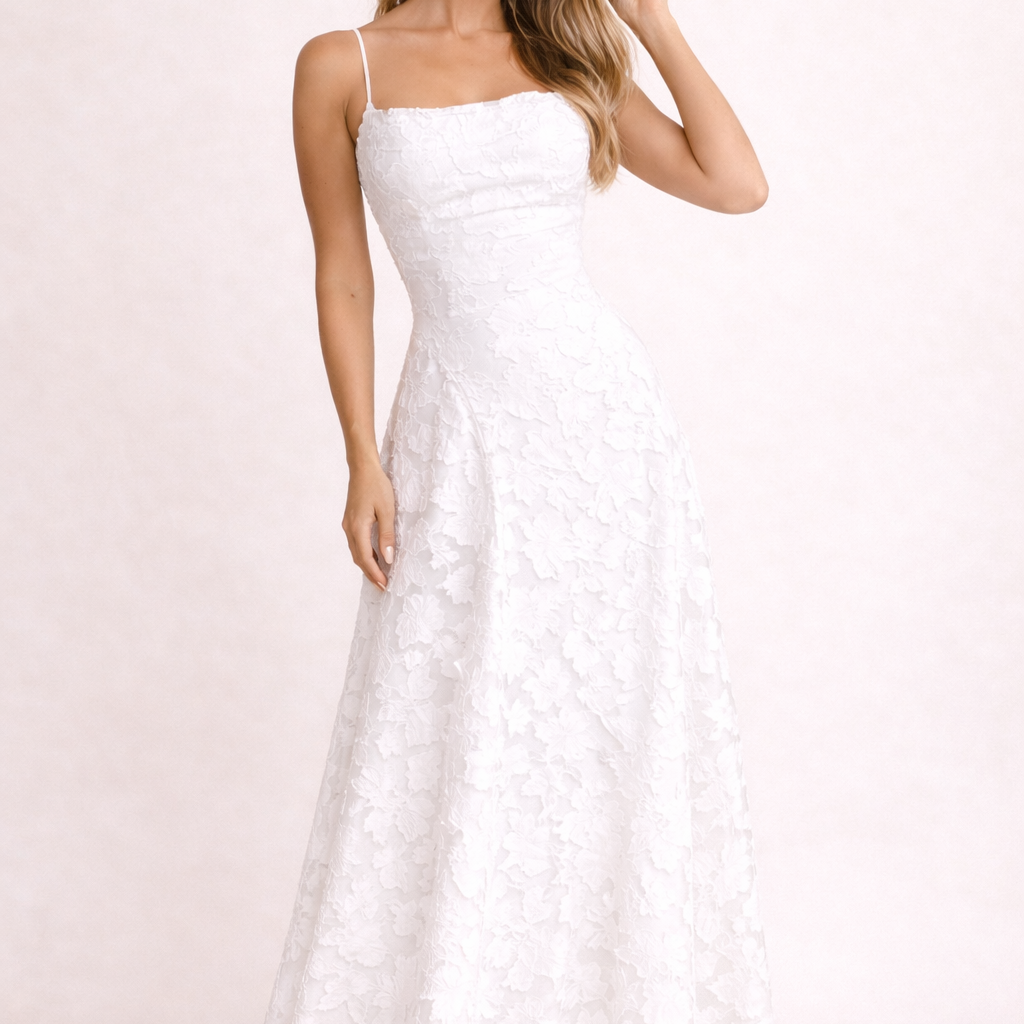 Aurazio Abito Lungo Da Donna In Tessuto Con Texture Floreale Sottile