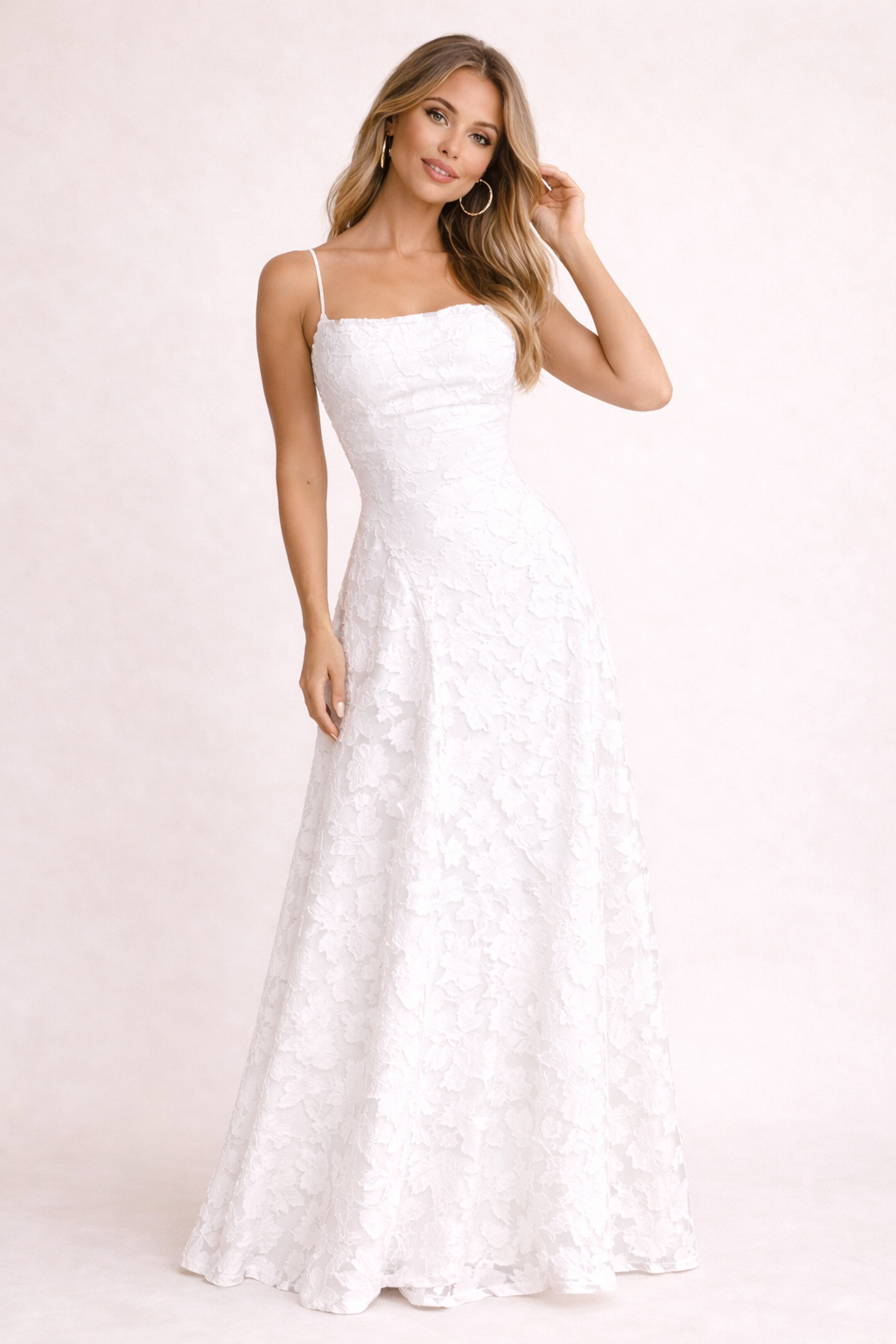 Aurazio Abito Lungo Da Donna In Tessuto Con Texture Floreale Sottile