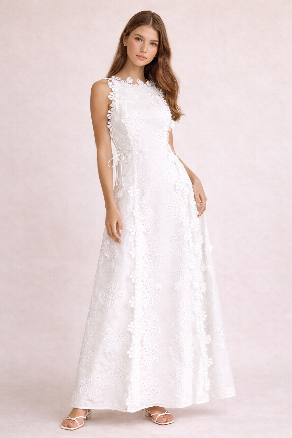 Aurazio Abito Lungo Da Donna Con Texture Floreale E Lacci