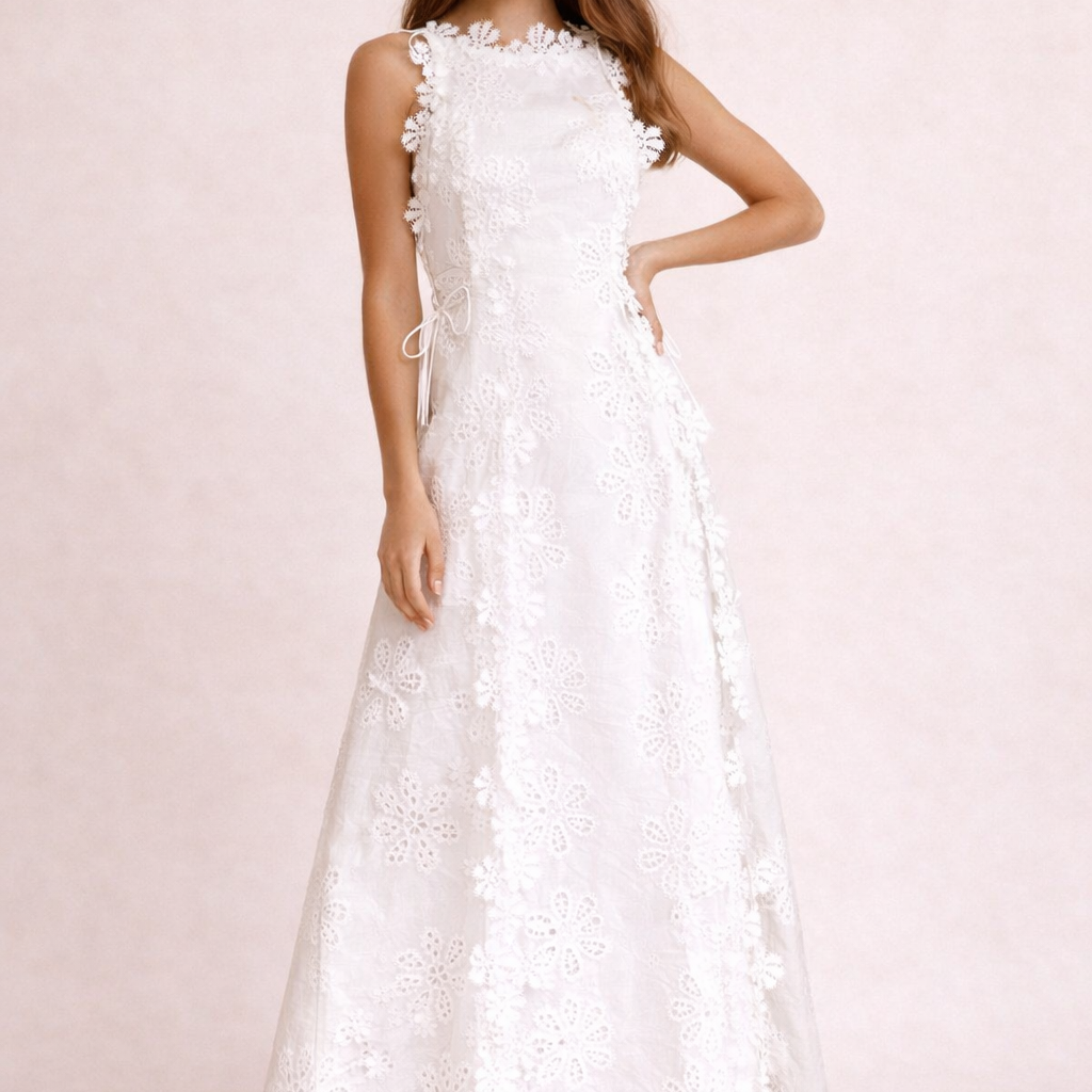 Aurazio Abito Lungo Da Donna Con Texture Floreale E Lacci