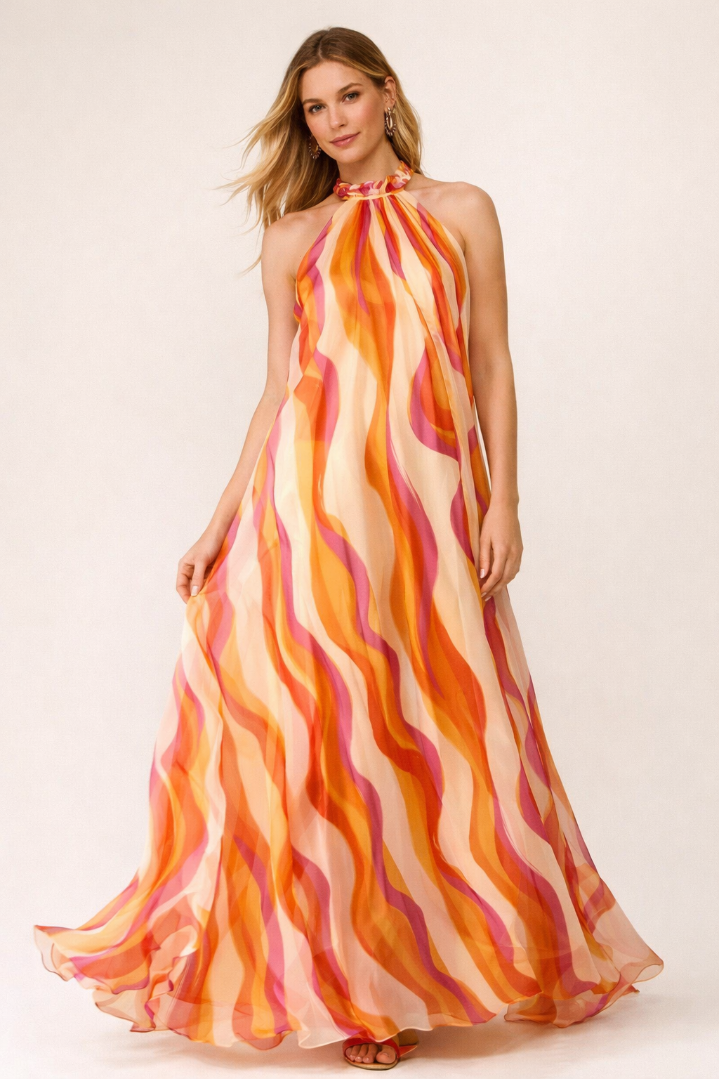 Aurazio Abito Maxi Fresco Da Donna Con Scollo All'americana