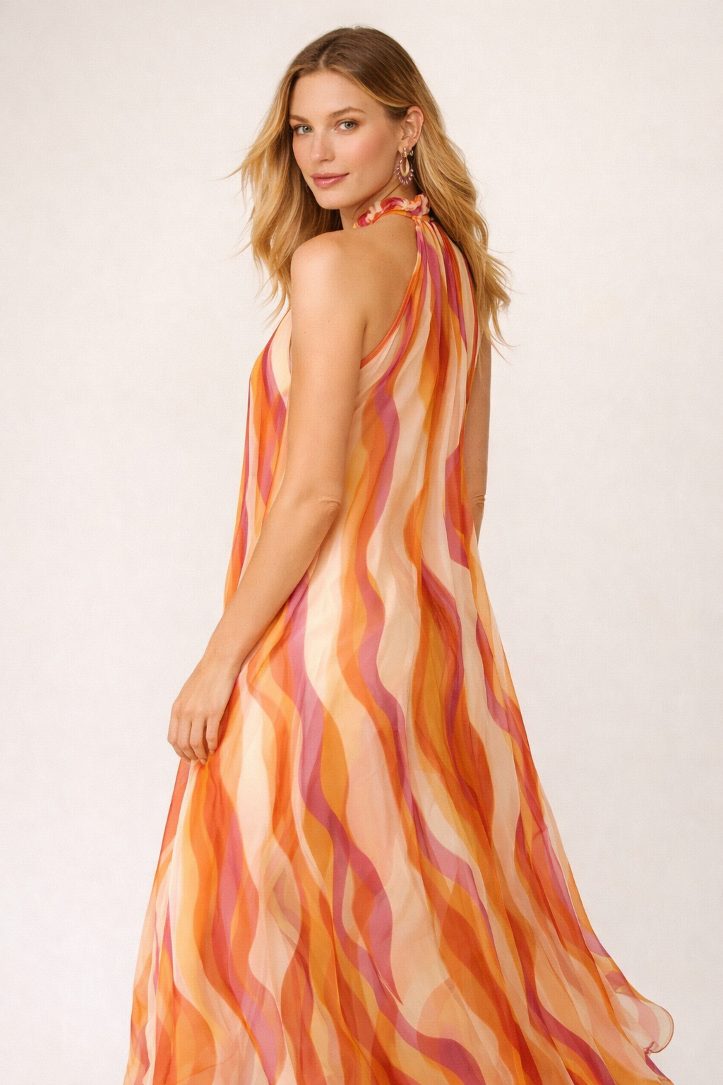 Aurazio Abito Maxi Fresco Da Donna Con Scollo All'americana