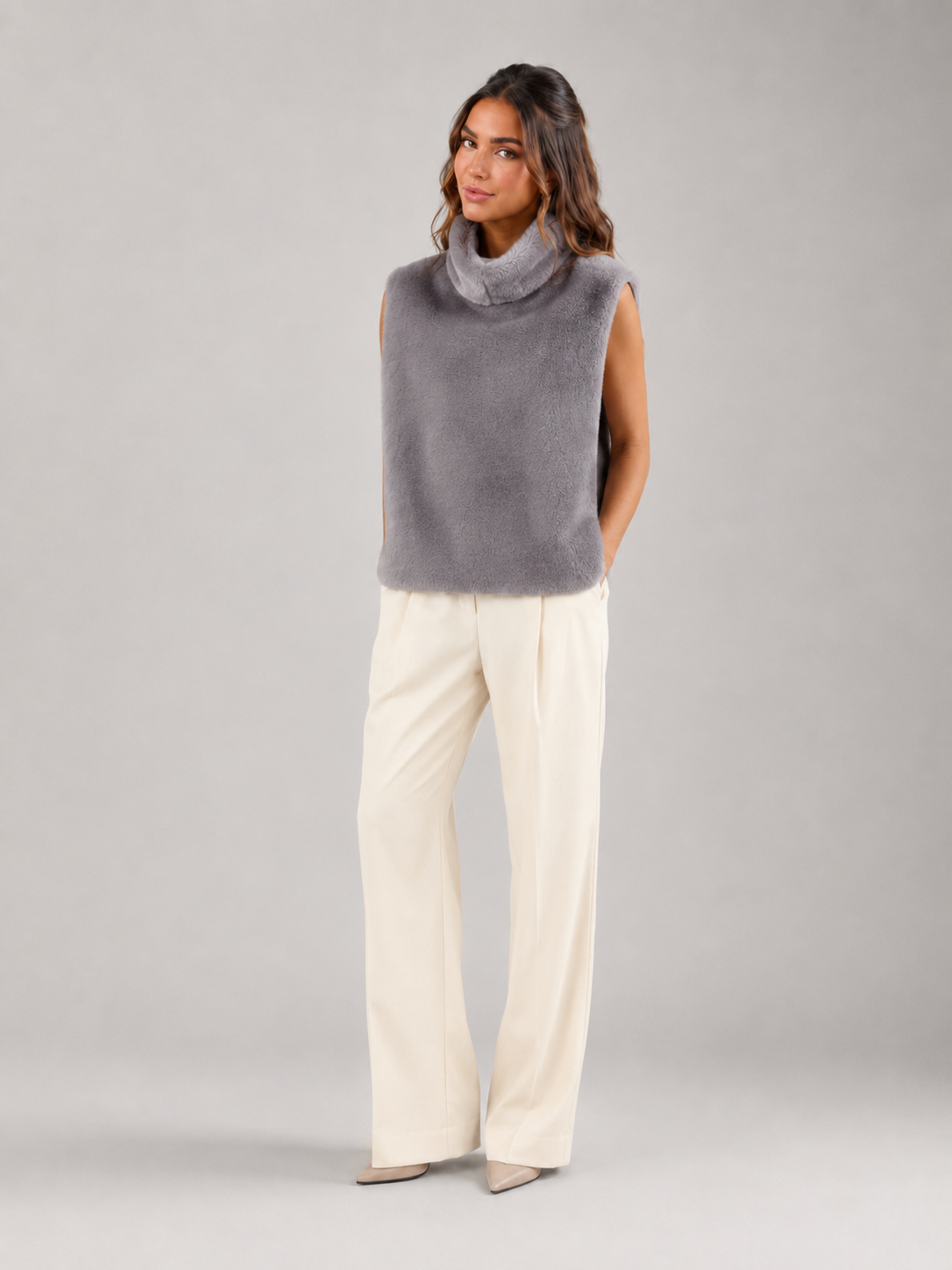 Gilet Donna Reversibile in Pelliccia Sintetica Due Lunghezze
