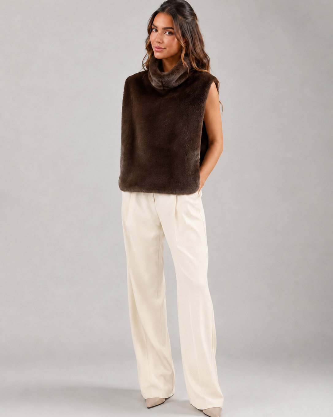 Gilet Donna Reversibile in Pelliccia Sintetica Due Lunghezze