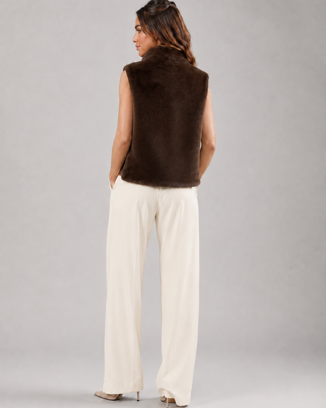Gilet Donna Reversibile in Pelliccia Sintetica Due Lunghezze