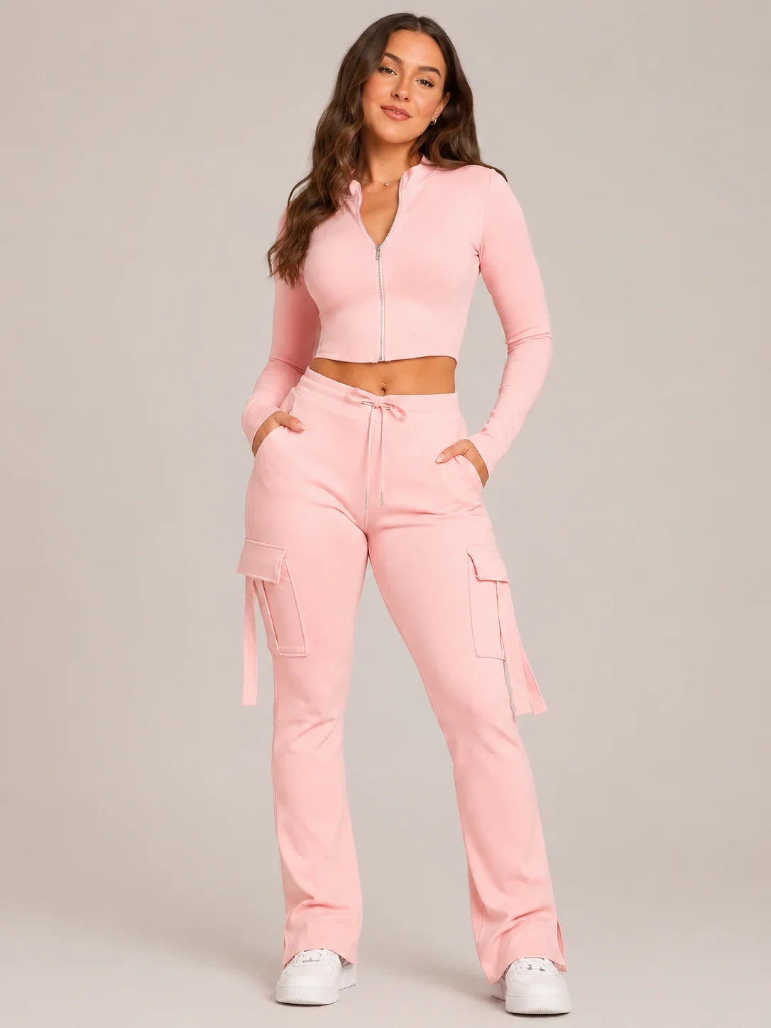 Pantaloni Cargo Donna con Coulisse Tasche Gamba Affusolata