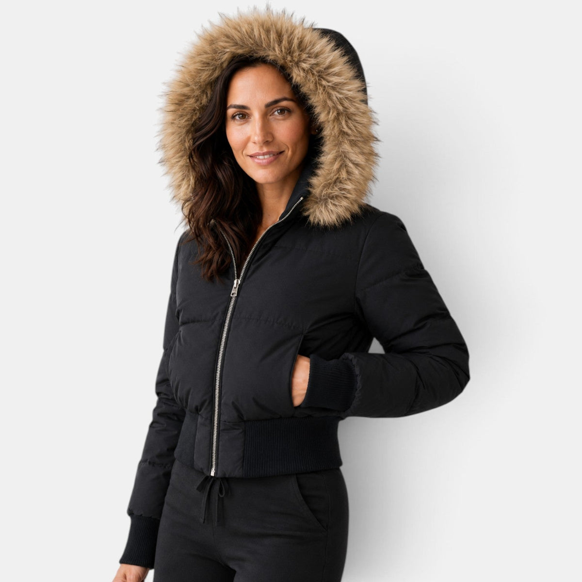 Giacca Donna Imbottita Termica Corta Cappuccio Staccabile