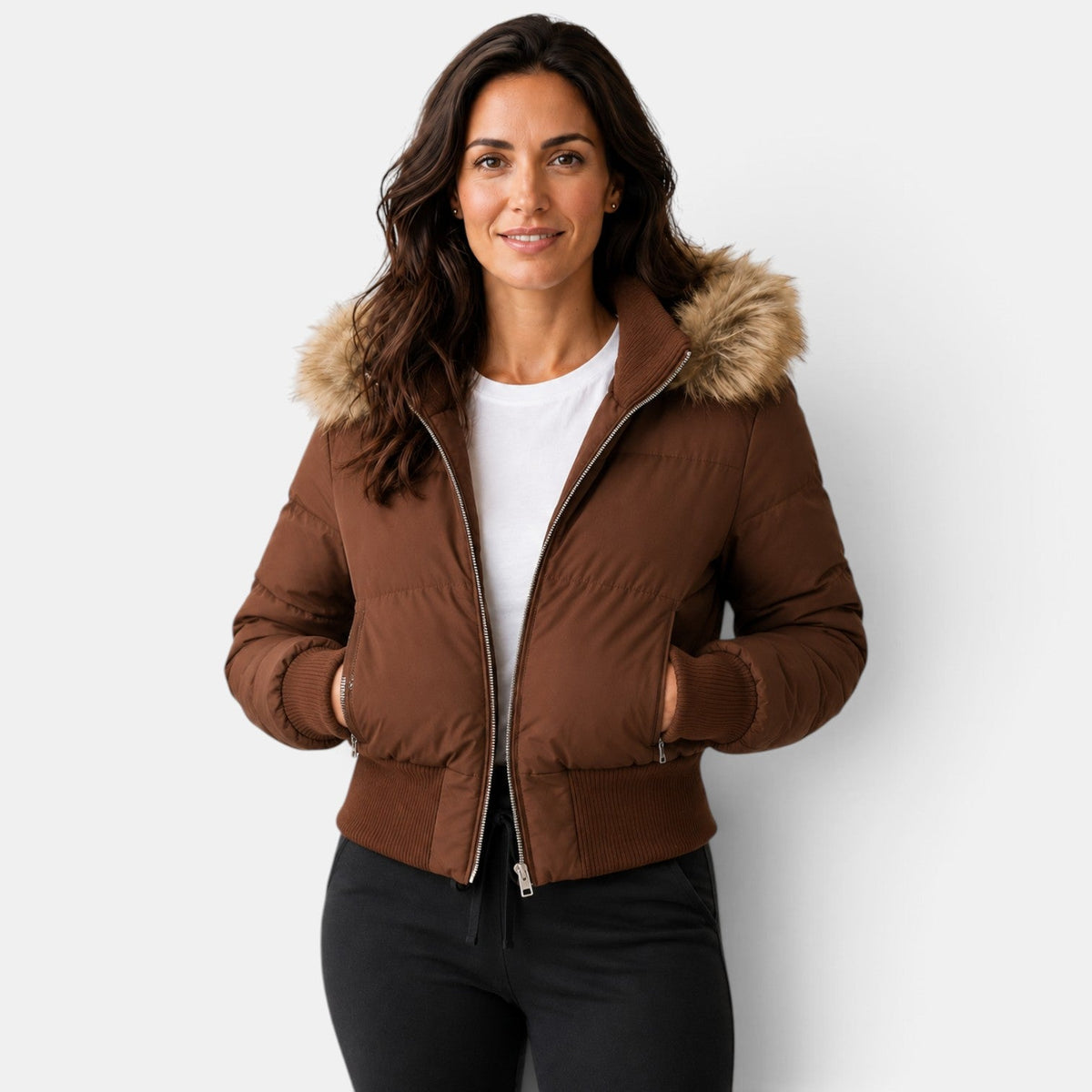 Giacca Donna Imbottita Termica Corta Cappuccio Staccabile