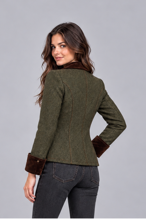 Giacca Donna in Tweed Spigato Trapuntata Polsini in Velluto