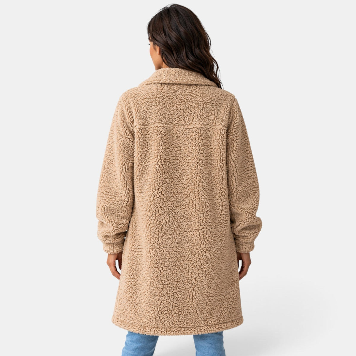 Giacca Camicia Donna Teddy Lunga Oversize Beige in Pile
